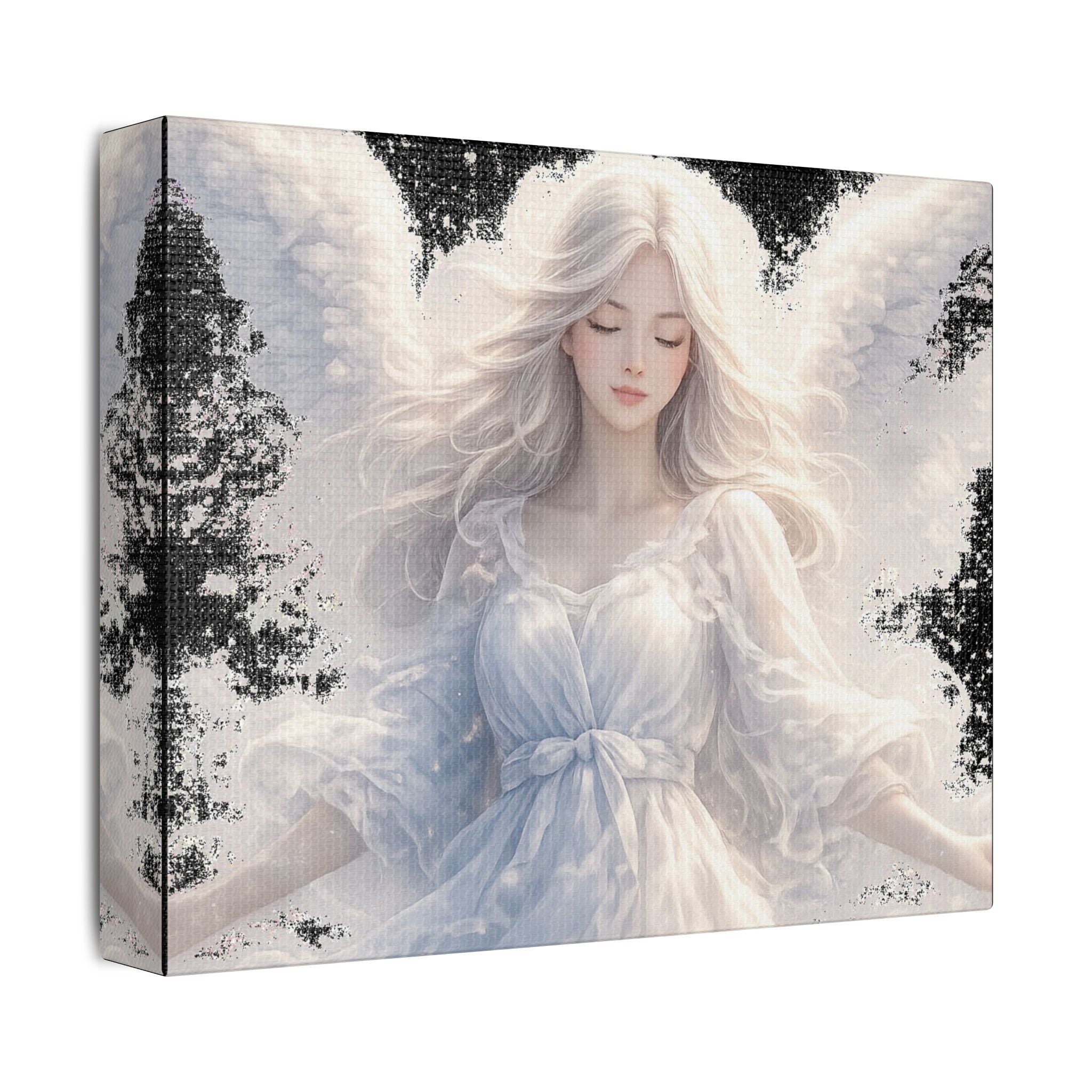 Angelic White Guardian Canvas — Serene Angel Nursery Wall Art