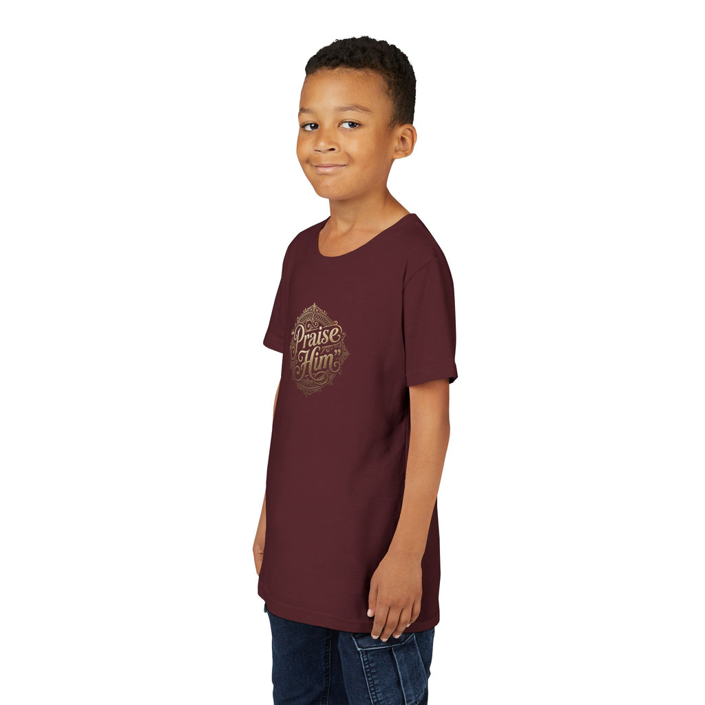 Praise Him Psalms 34:1 Youth T-Shirt | Christian Kids Faith Tee | Inspirational Youth Apparel