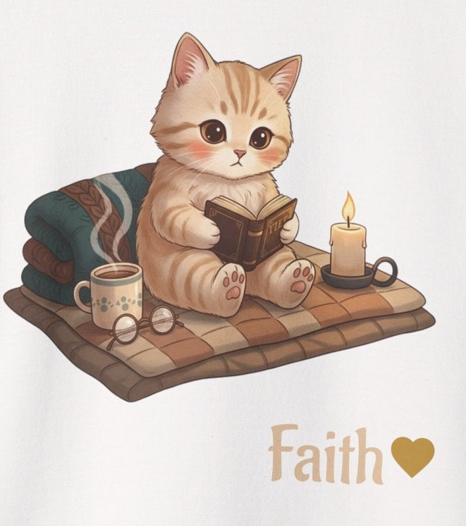 Faith Cozy Cat Crewneck Sweatshirt – Candlelight Cat Faith Sweatshirt | Quiet Comfort Apparel