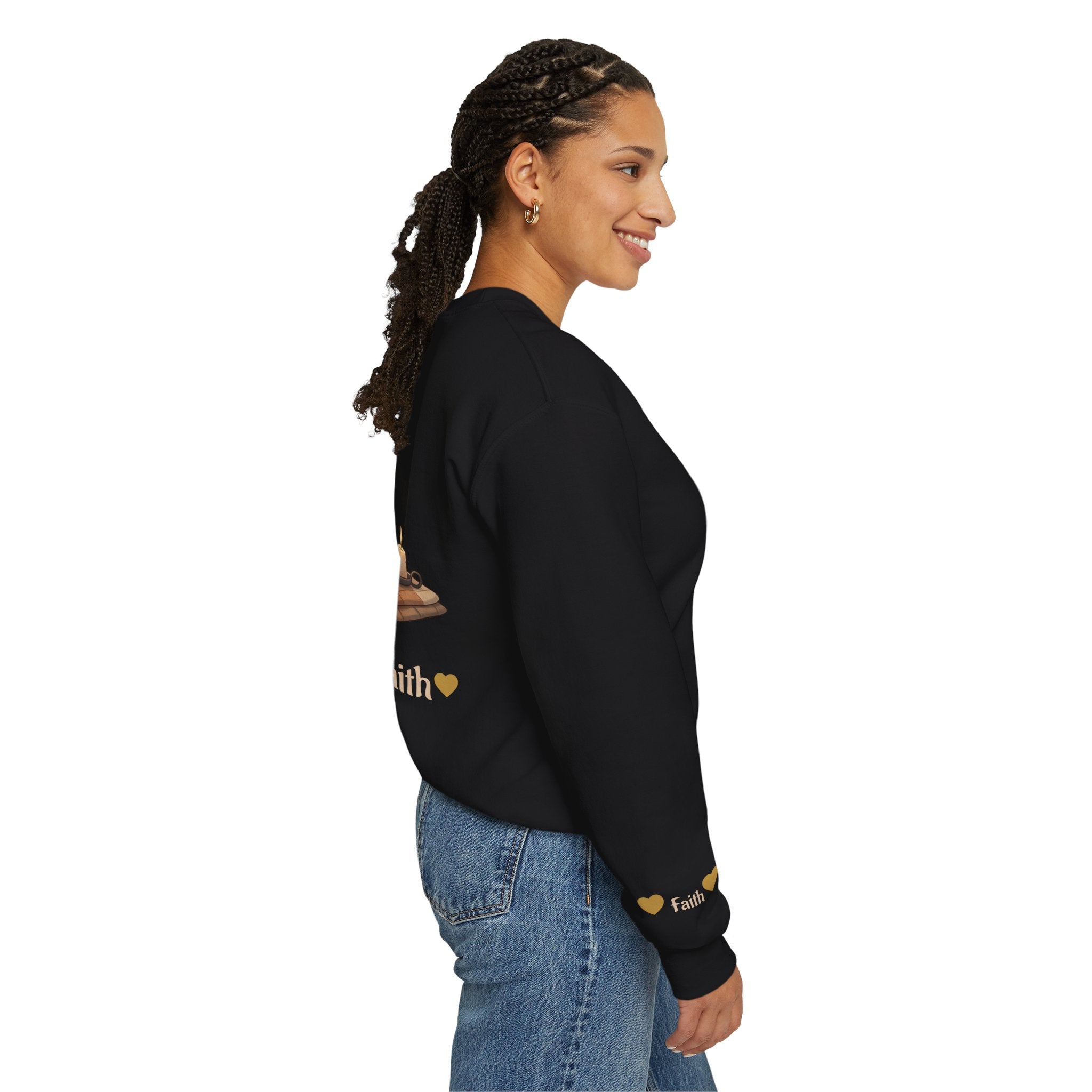 Faith Cozy Cat Crewneck Sweatshirt – Candlelight Cat Faith Sweatshirt | Quiet Comfort Apparel