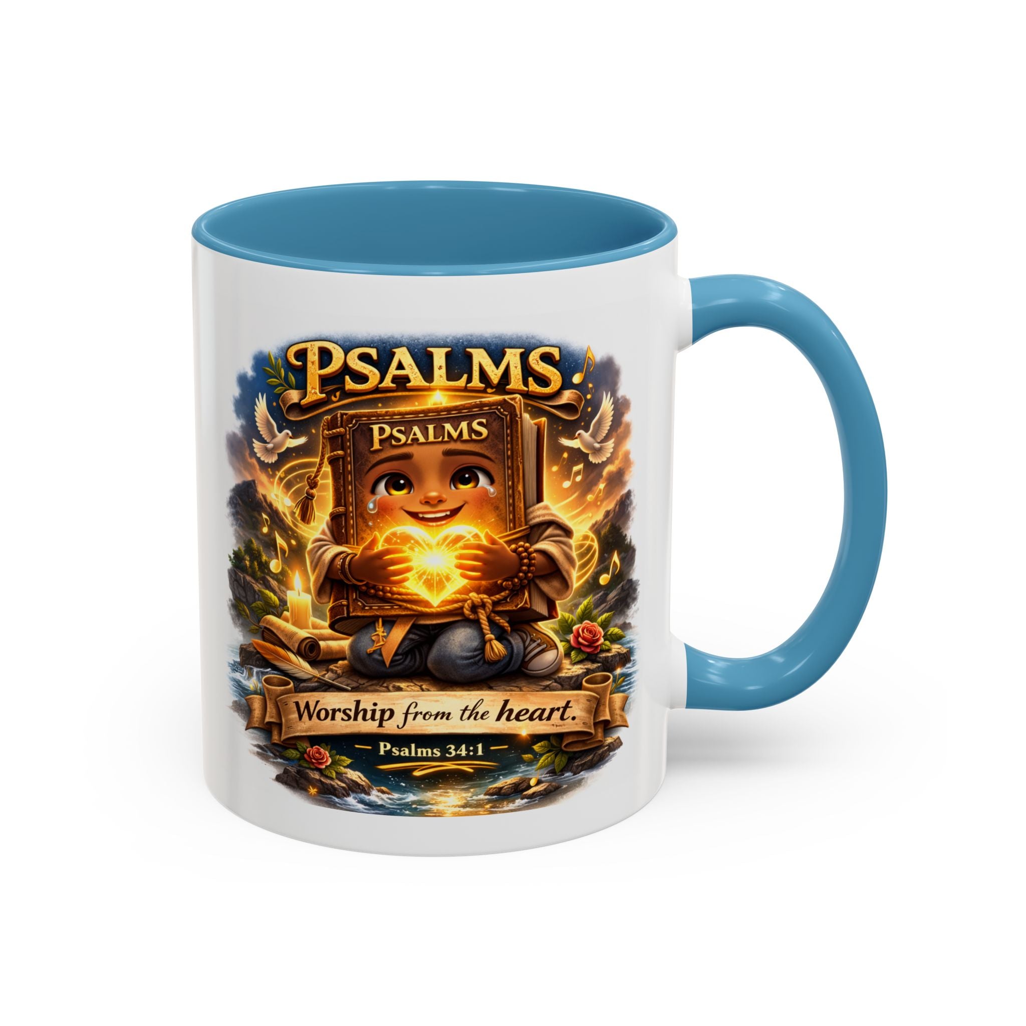 Psalms 34:1 Coffee Mug | Worship From the Heart Mug | Inspirational Christian Accent Mug