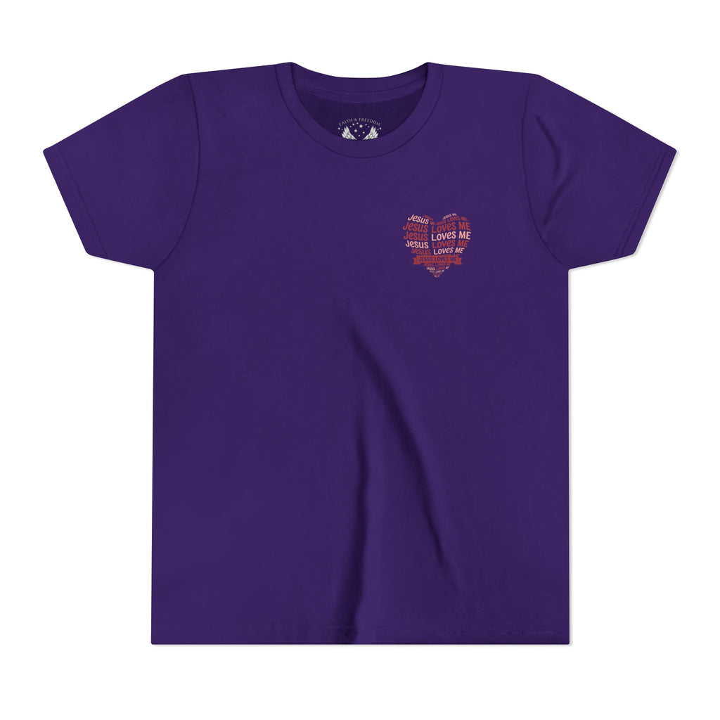 Jesus Loves Me Youth T-Shirt – Heart Word Cloud Christian Kids Tee | Faith Inspired Youth Shirt