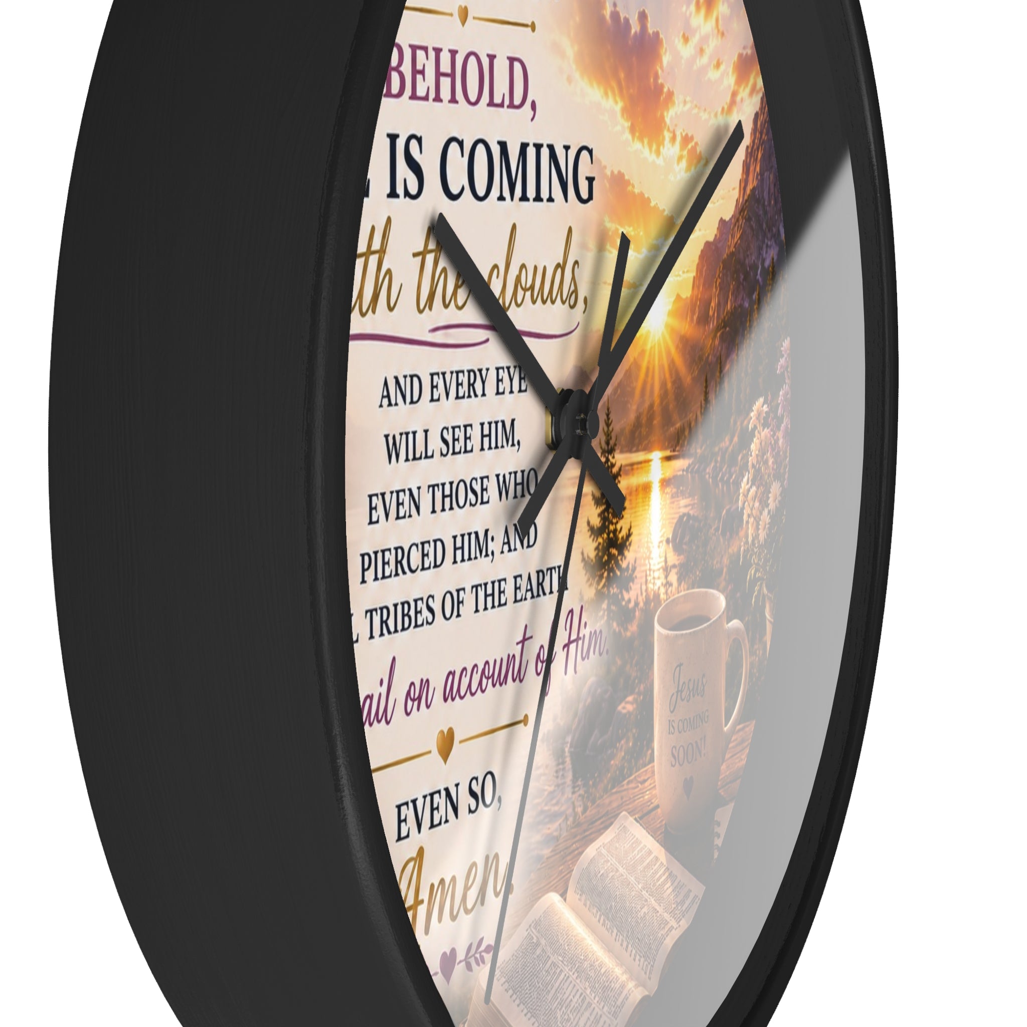 Revelation 1:7 Wall Clock | Behold He Is Coming Christian Scripture Clock | Inspirational Faith Decor