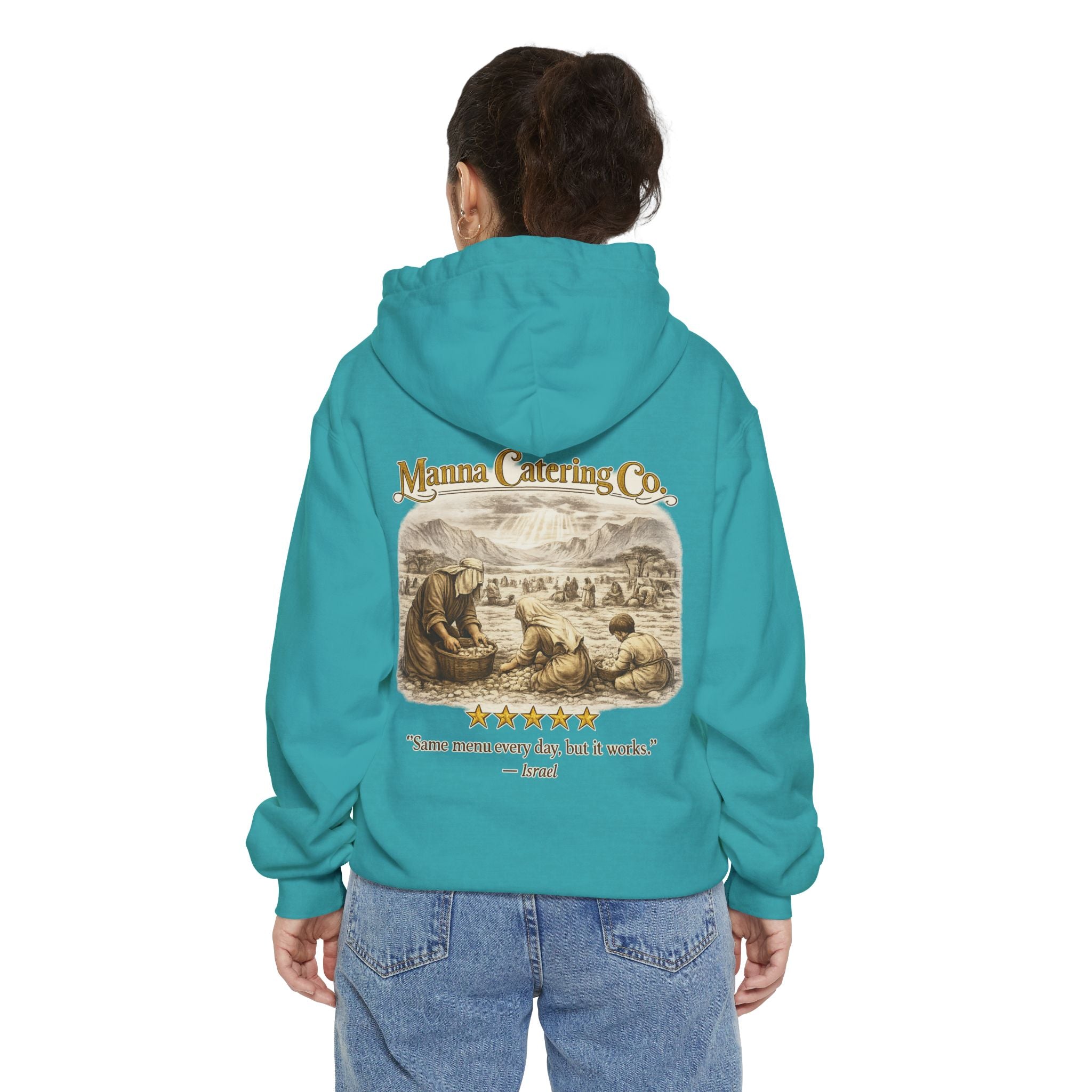 Manna Catering Co. – Hoodie | “Manna Review” Vintage Graphic – Five-Star Faith Series