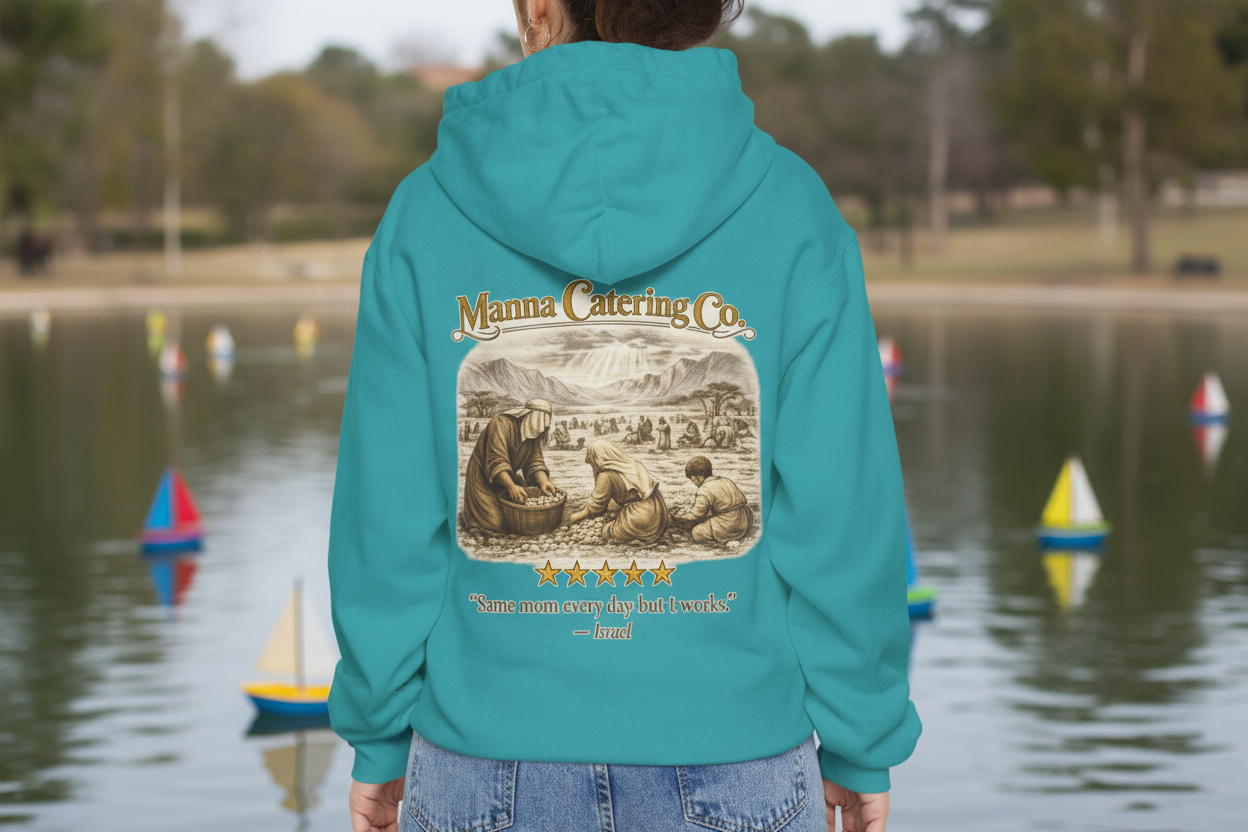 Manna Catering Co. – Hoodie | “Manna Review” Vintage Graphic – Five-Star Faith Series