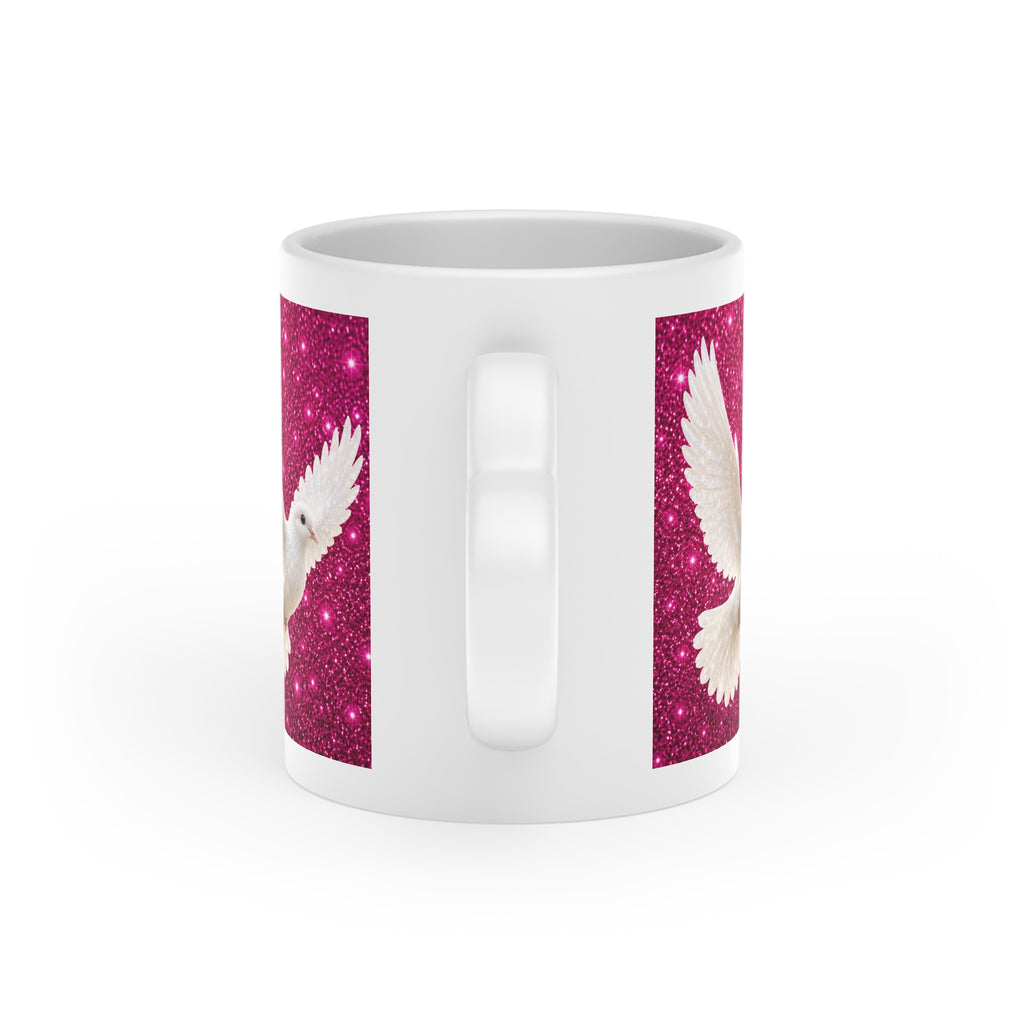Peace Dove Heart Mug | Pink Sparkle Ceramic Coffee Mug | White Dove Christian Gift