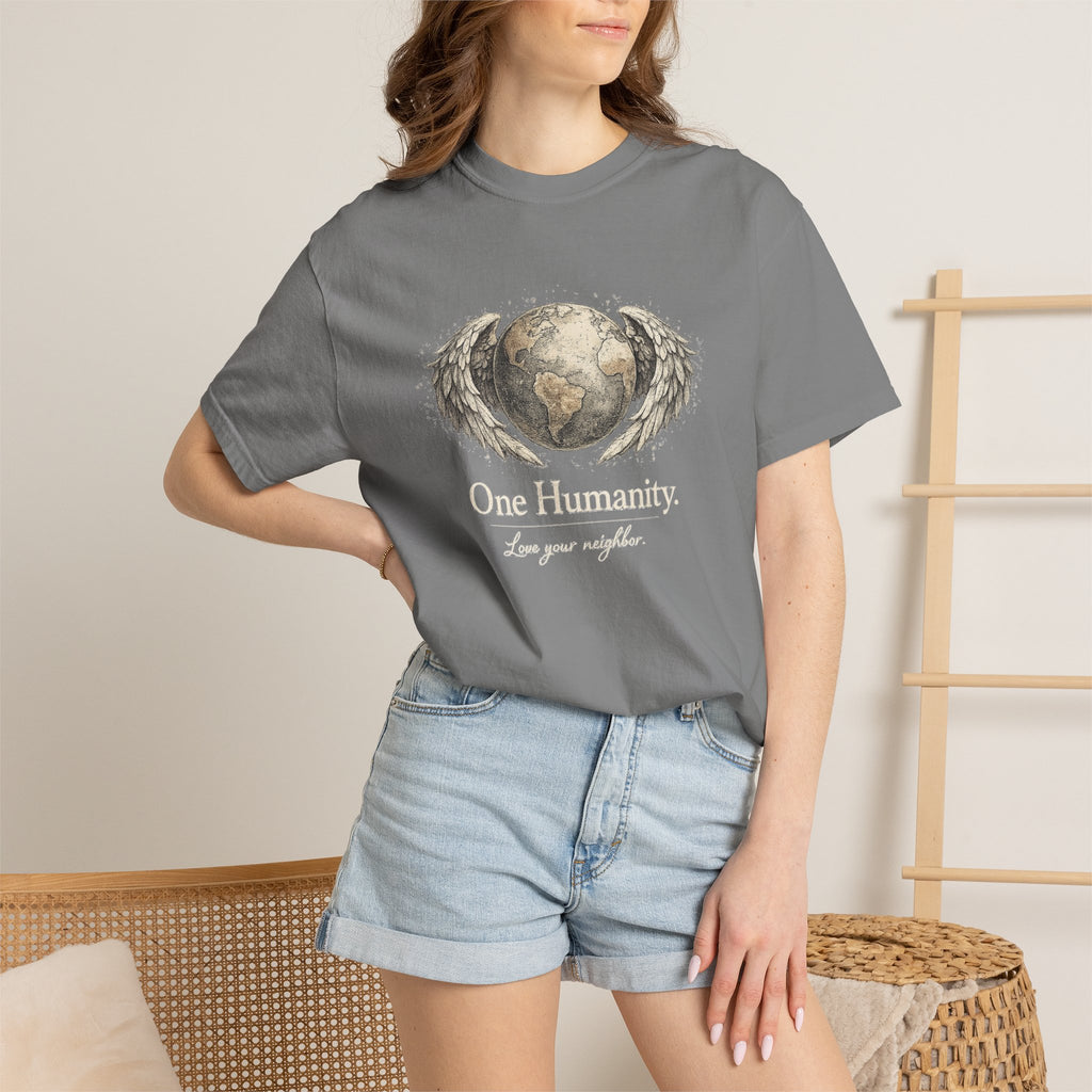One Humanity T-Shirt – “One Humanity. Love Your Neighbor.” Earth Wings Graphic Tee
