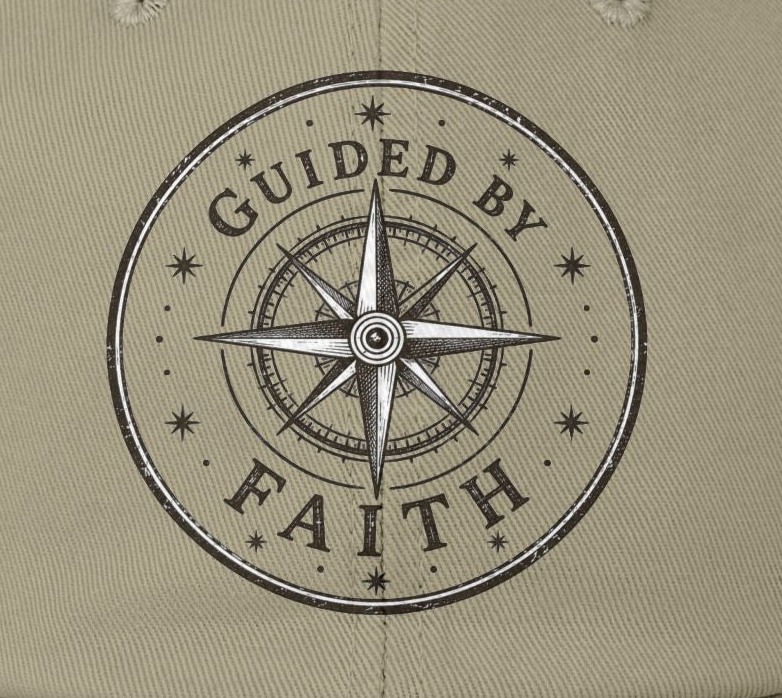 Guided by Faith Distressed Cap | Compass Christian Baseball Hat | Vintage Faith Apparel