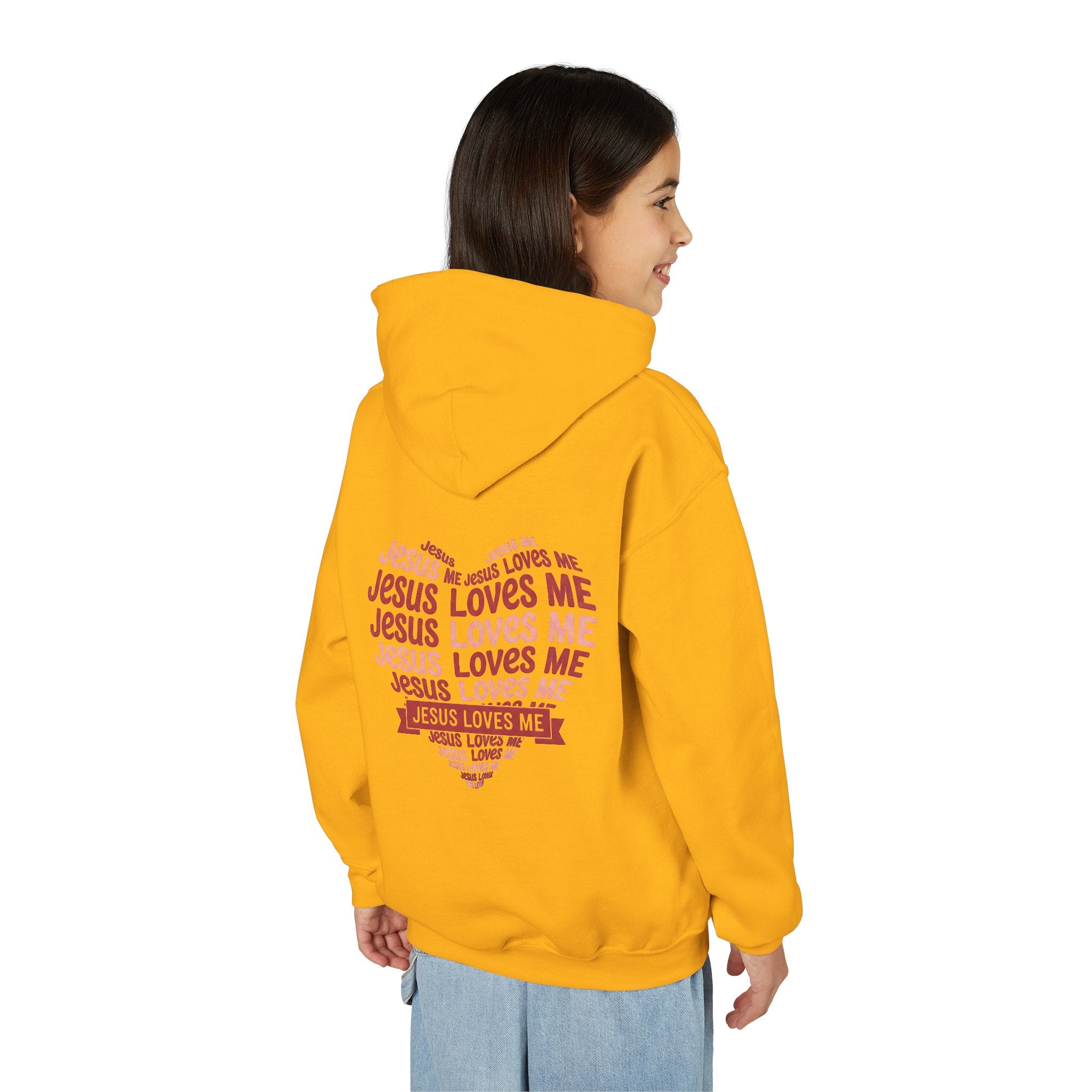 Jesus Loves Me Youth Hoodie – Heart Word Cloud Christian Kids Sweatshirt | Faith Inspired Kids Apparel