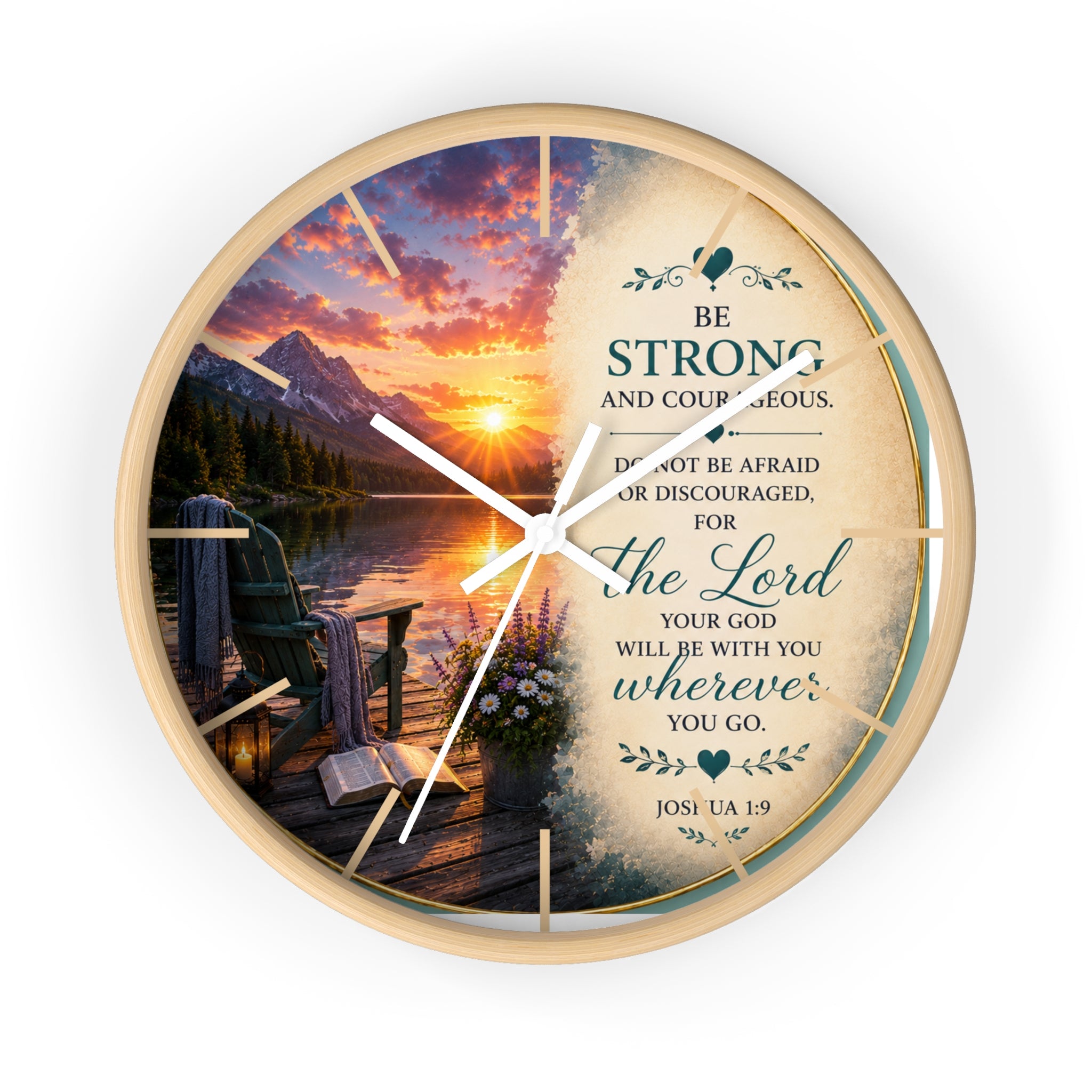 Joshua 1:9 Wall Clock | Be Strong and Courageous Christian Clock | Inspirational Scripture Decor