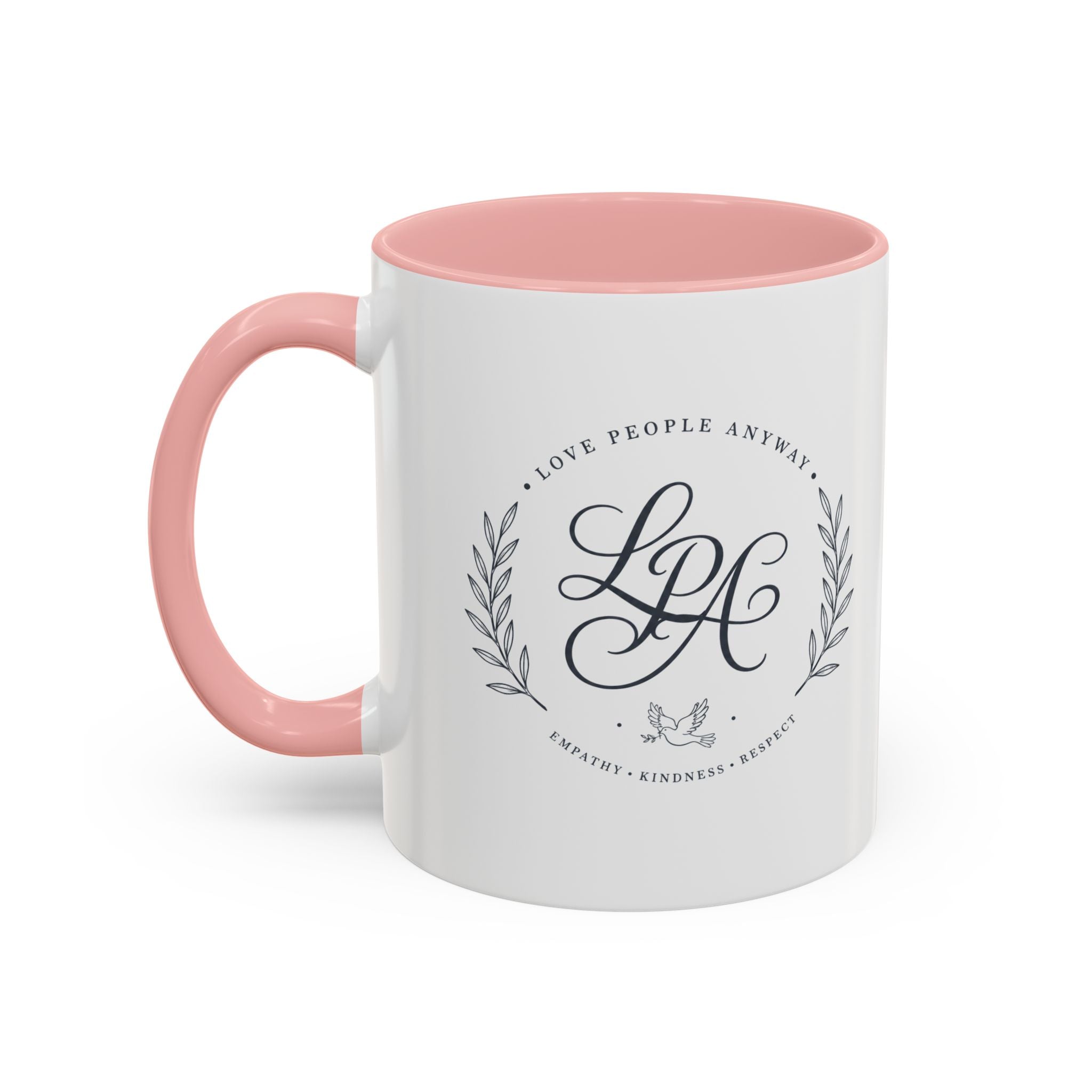 Love People Anyway Monogram Coffee Mug | Personalized Initial Crest Mug | Inspirational Gift