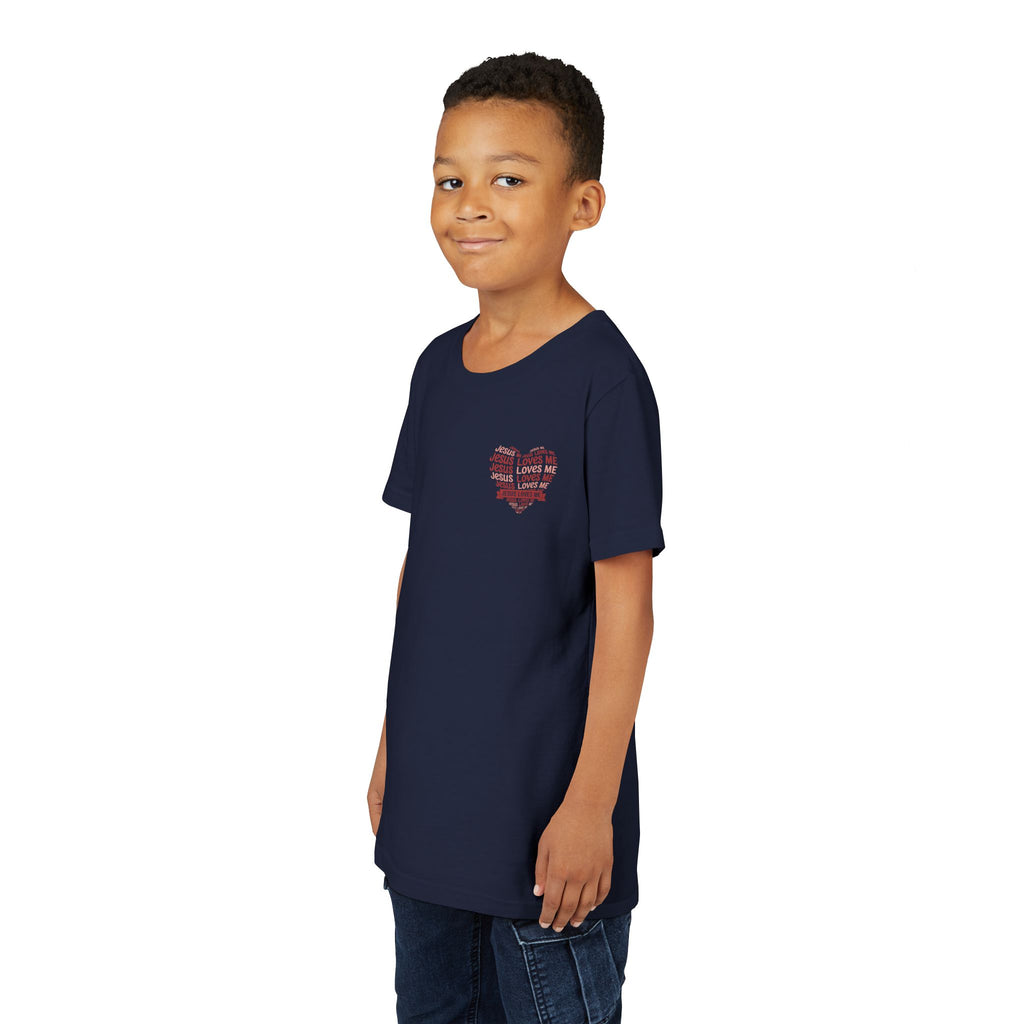 Jesus Loves Me Youth T-Shirt – Heart Word Cloud Christian Kids Tee | Faith Inspired Youth Shirt