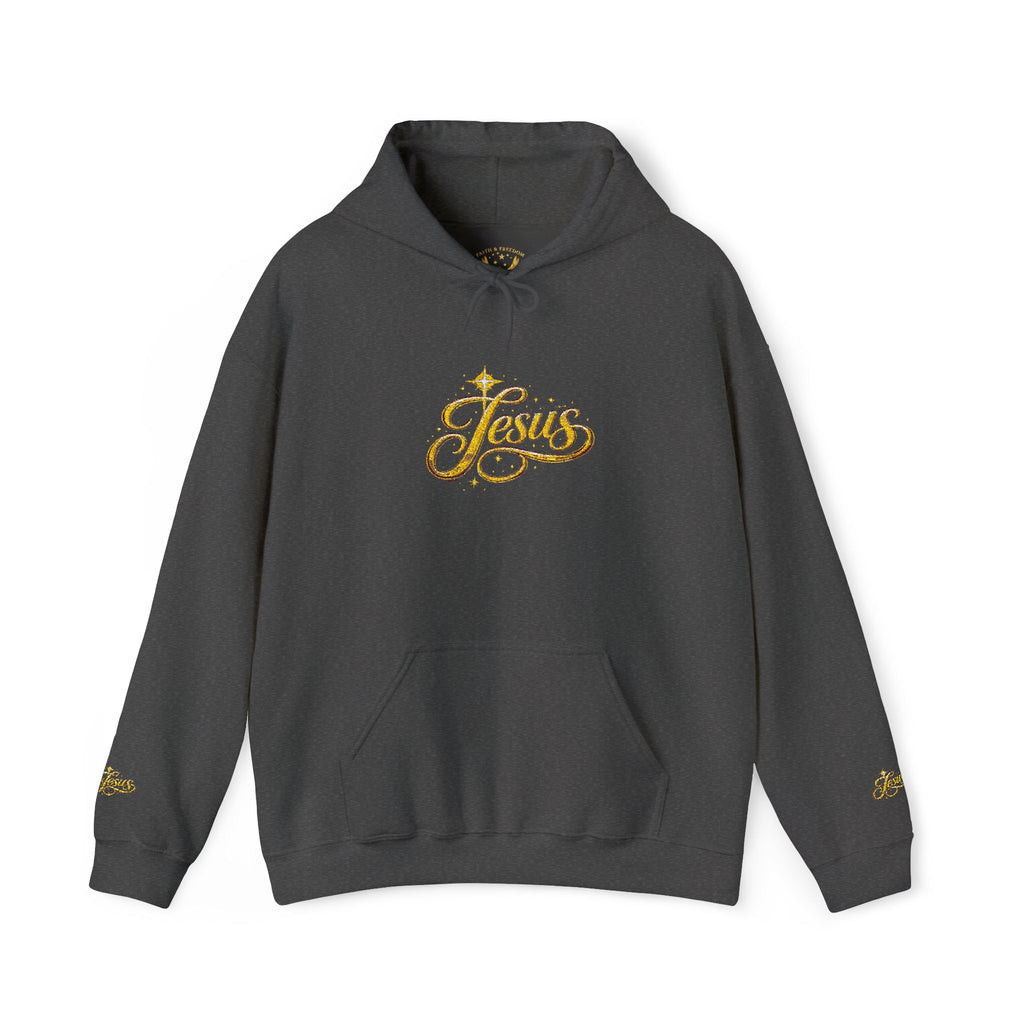 Jesus Gold Script Hoodie – Sparkle Christian Faith Pullover | Inspirational Hoodie