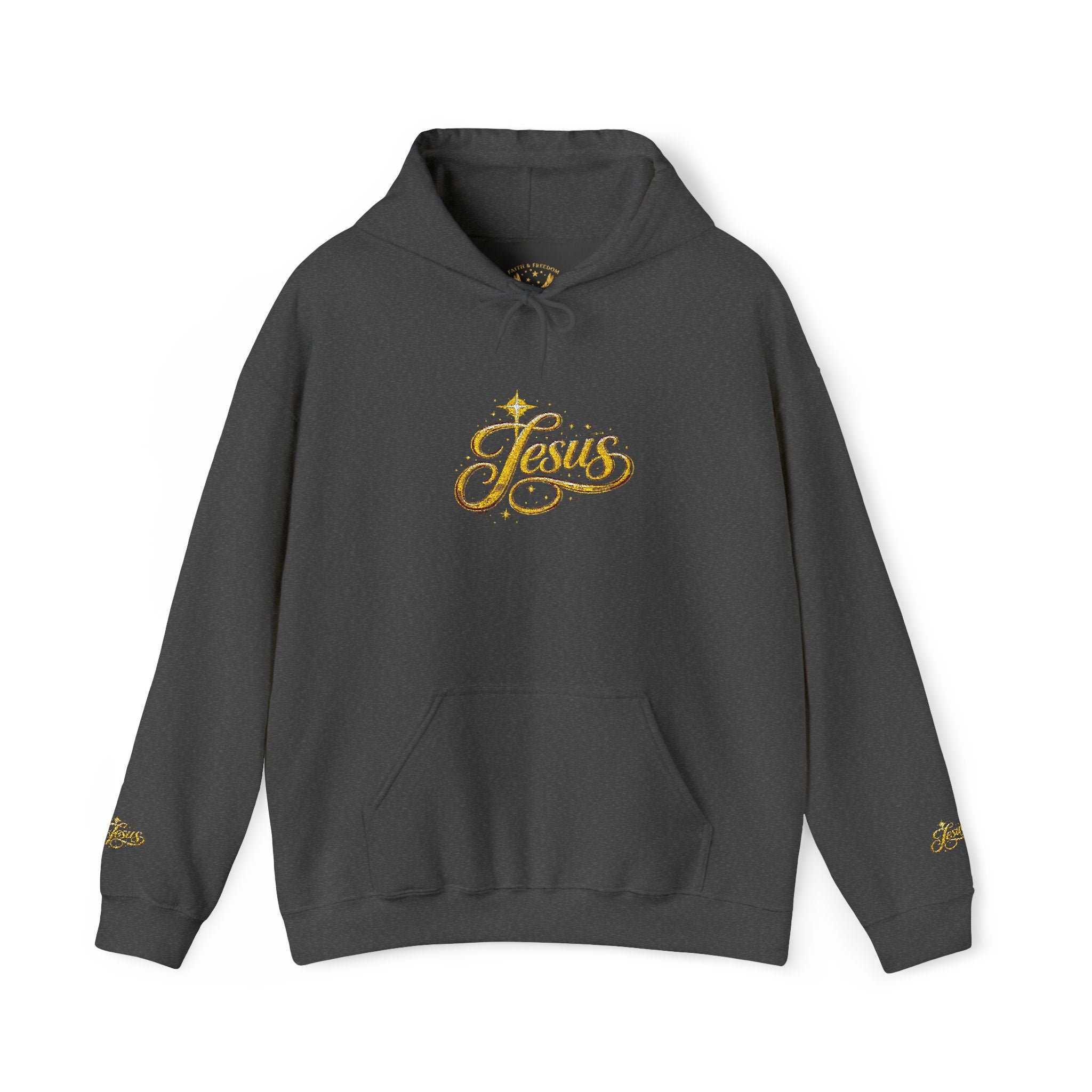 Jesus Gold Script Hoodie – Sparkle Christian Faith Pullover | Inspirational Hoodie