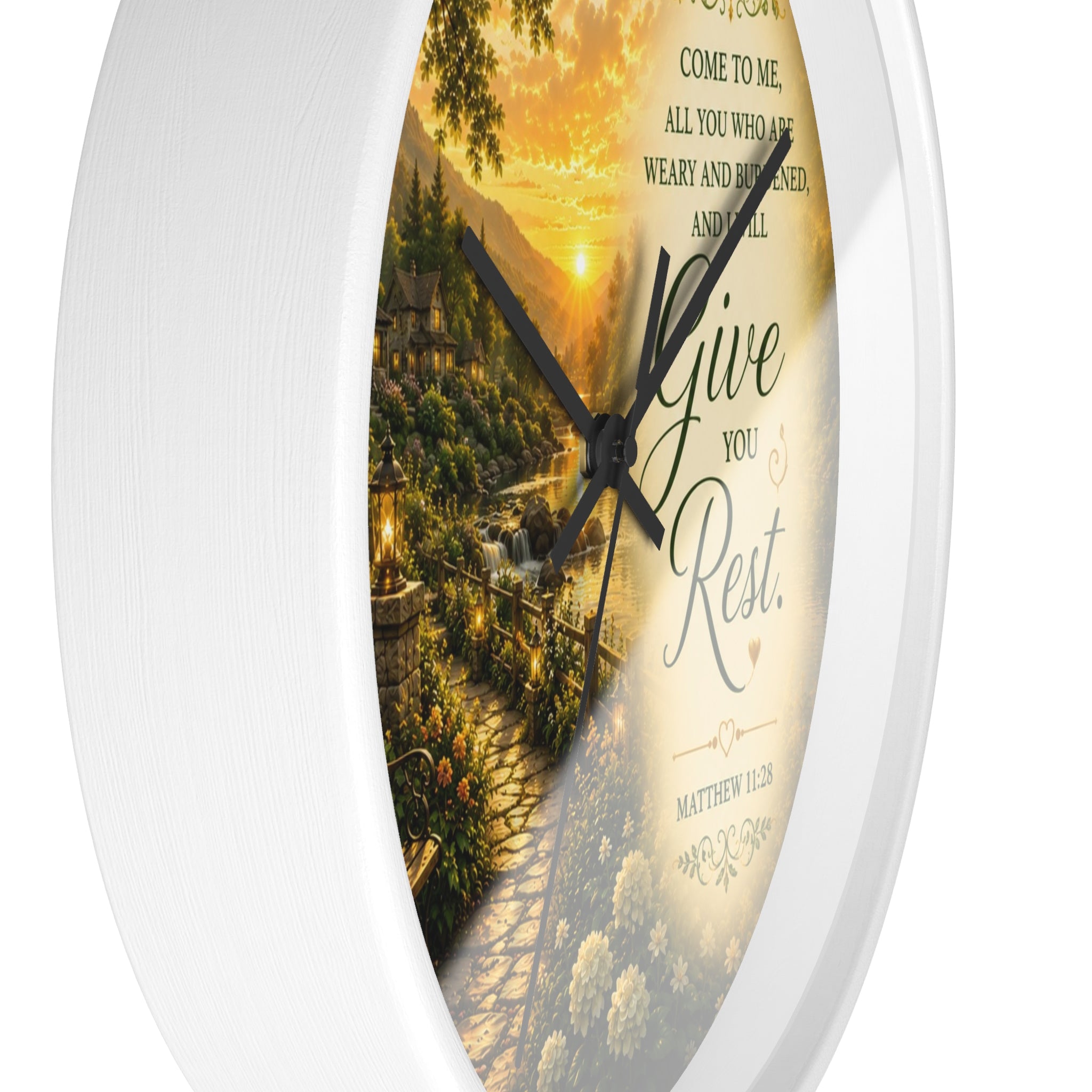 Give You Rest Wall Clock | Matthew 11:28 Christian Scripture Clock | Inspirational Faith Decor