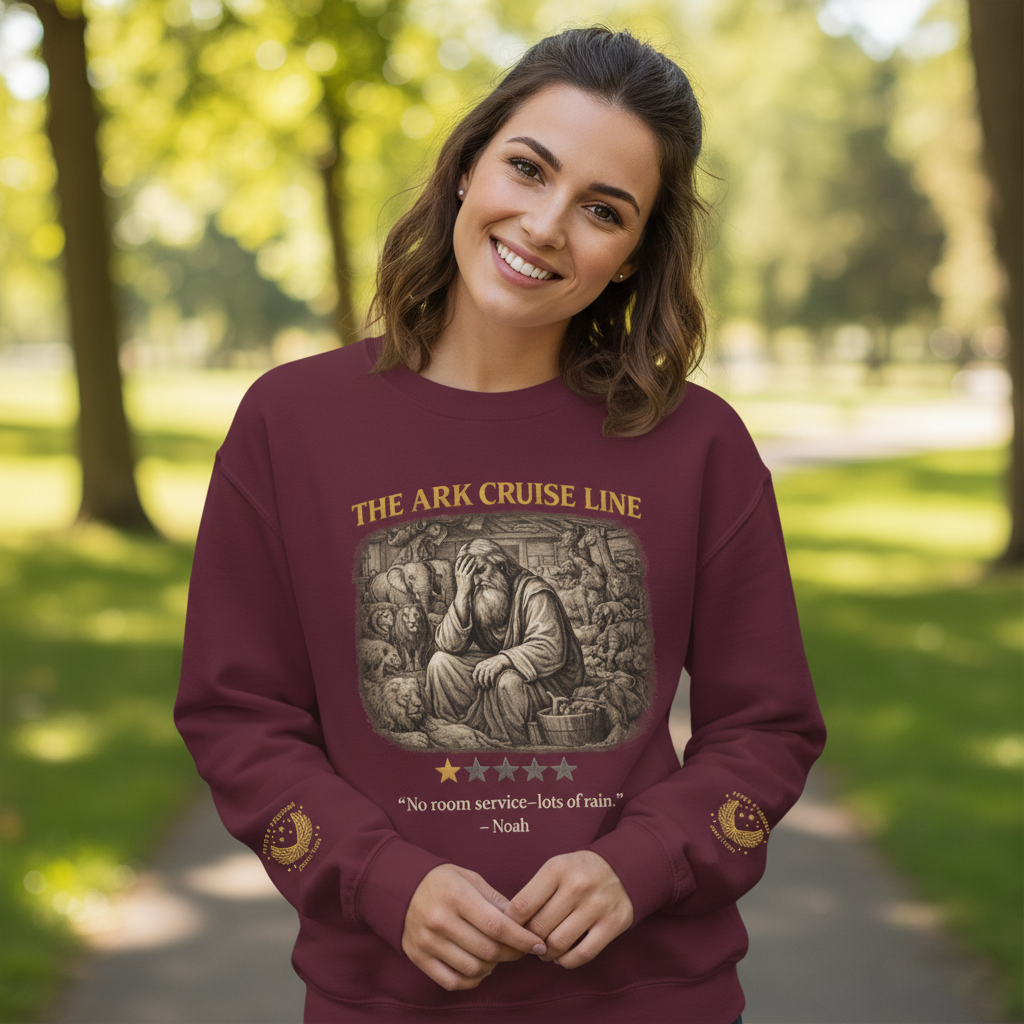 Noah – Crewneck Sweatshirt | “Ark Cruise Liner” Vintage Illustration – Five-Star Faith Series