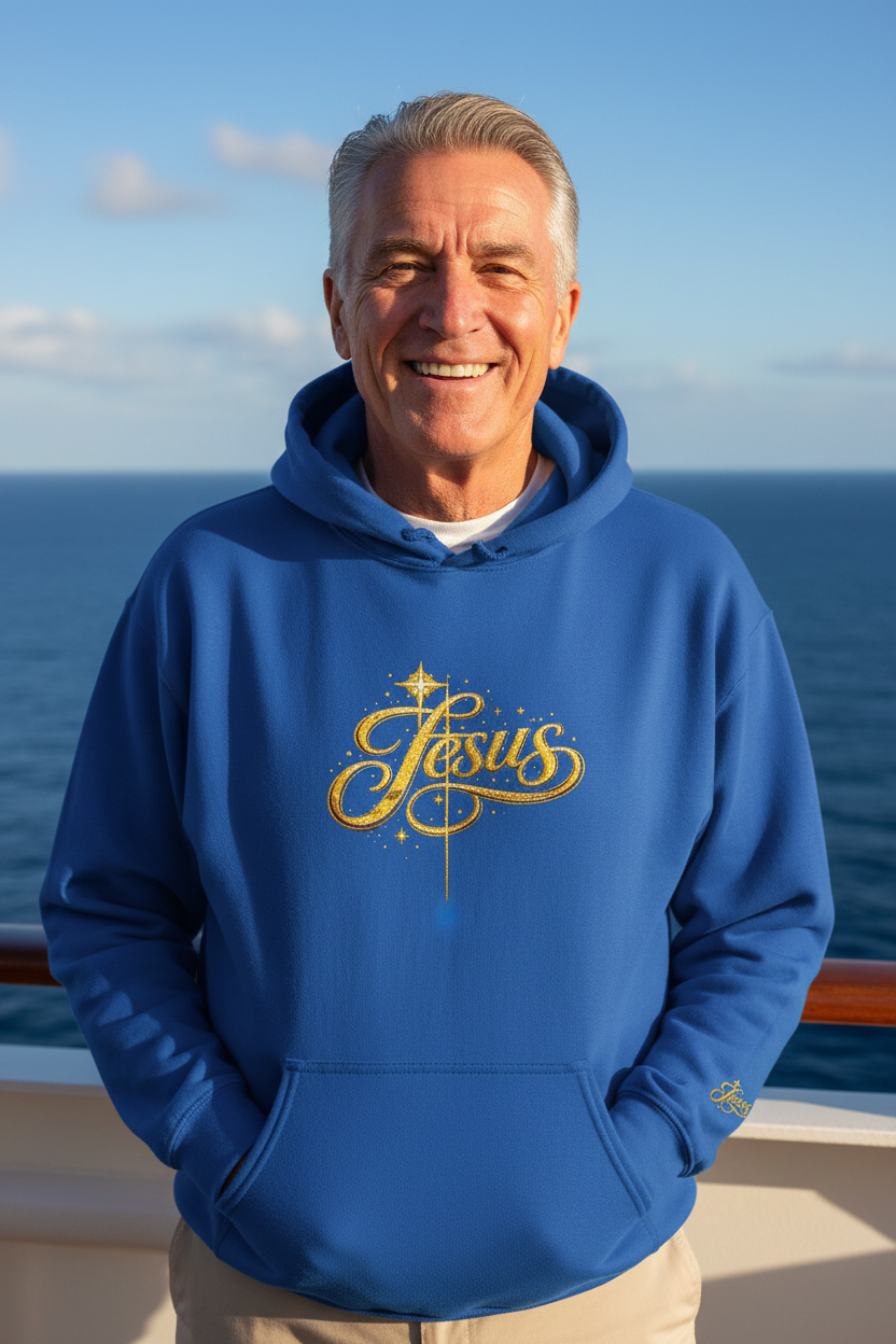 Jesus Gold Script Hoodie – Sparkle Christian Faith Pullover | Inspirational Hoodie