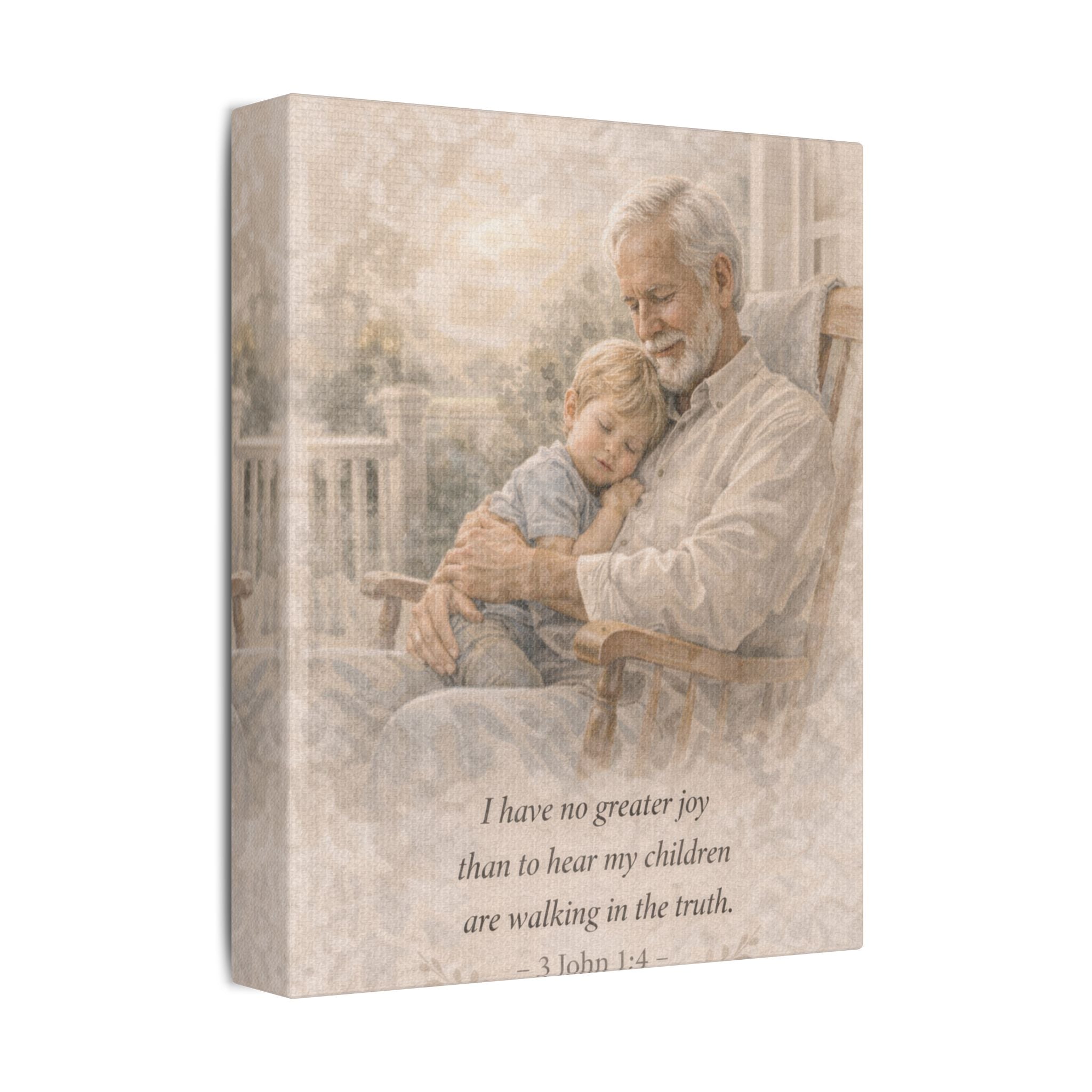 Grandfather and Grandson Satin Canvas Print — 3 John 1:4 Inspirational Wall Art