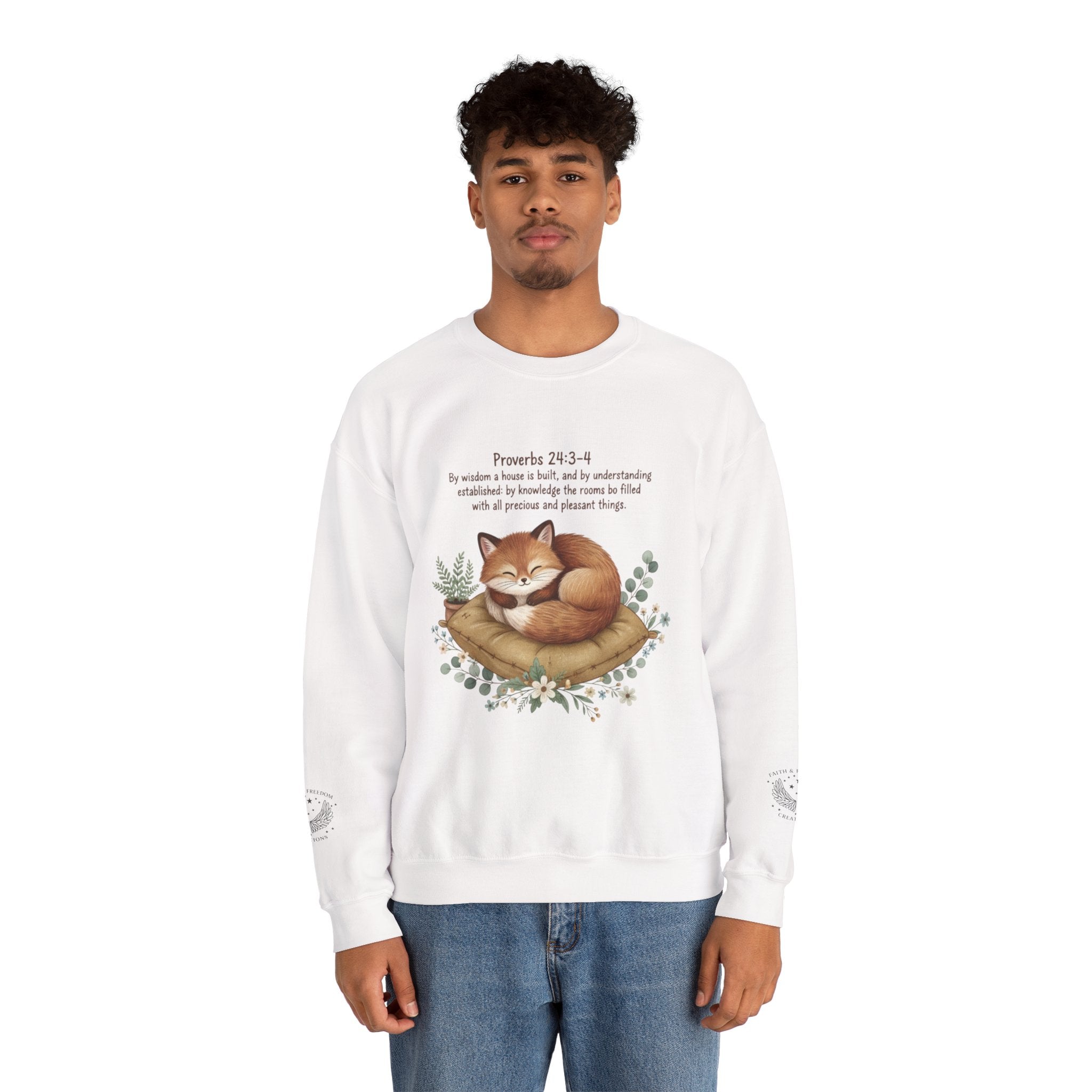 Cozy Fox Crewneck Sweatshirt - Woodland Animal Art with scripture |