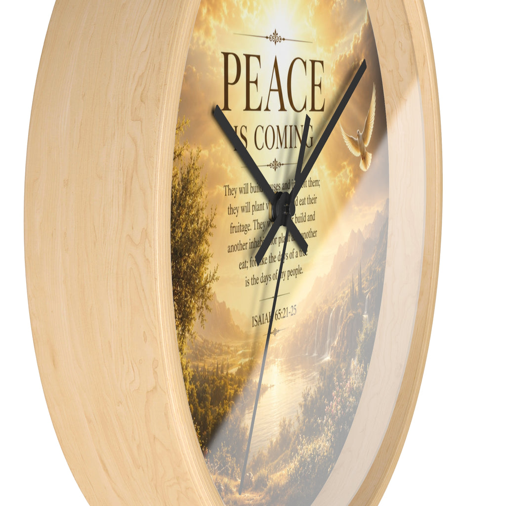 Peace Is Coming Wall Clock | Inspirational Christian Dove Decor | Silent Sunrise Quote Clock