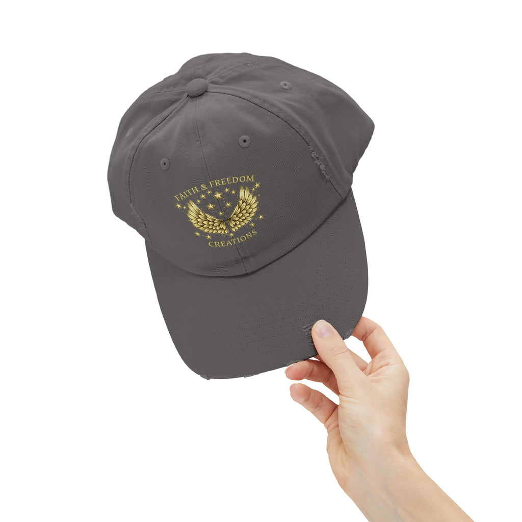 Faith & Freedom – Distressed Cap | Vintage Winged Stars Embroidered Hat