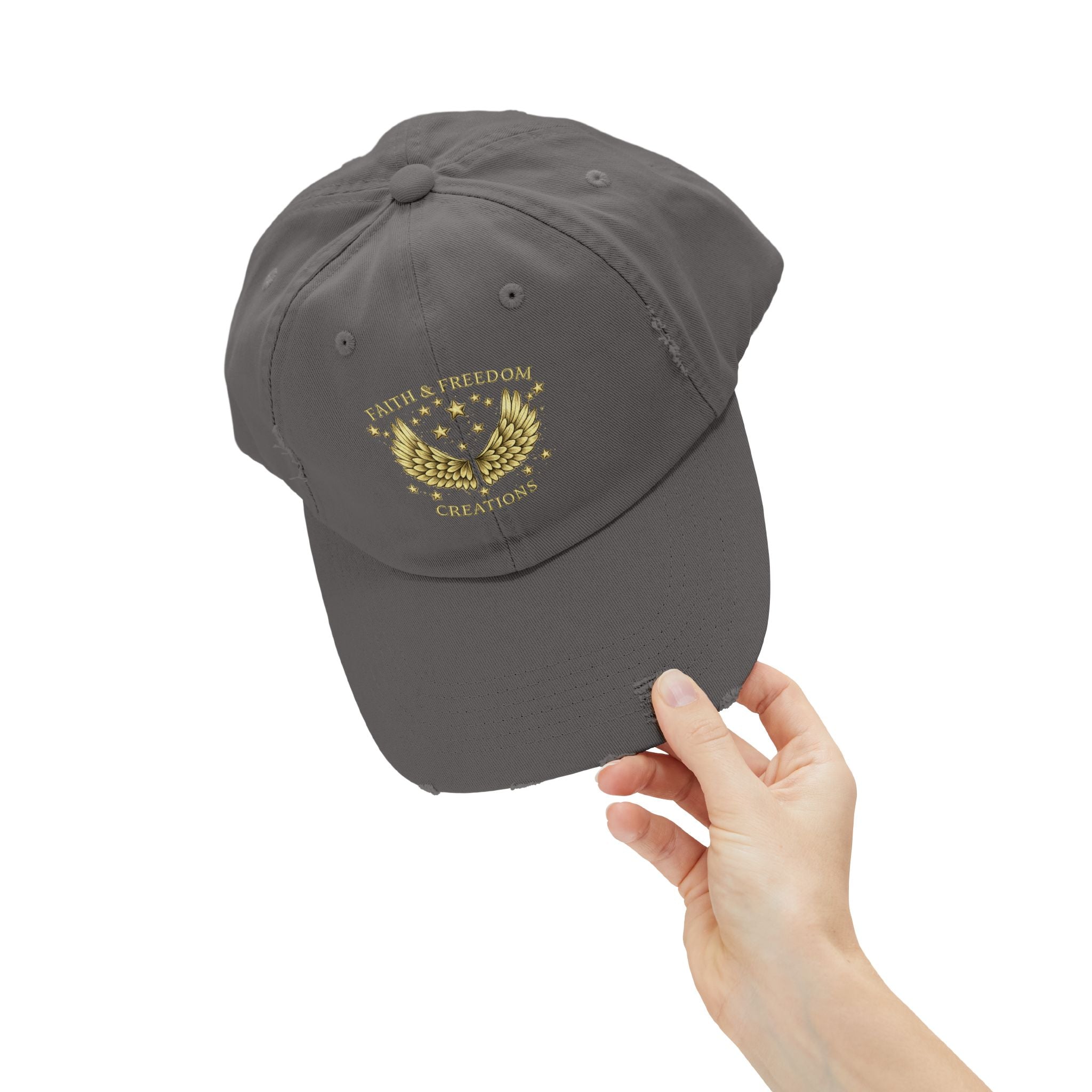 Faith & Freedom – Distressed Cap | Vintage Winged Stars Embroidered Hat