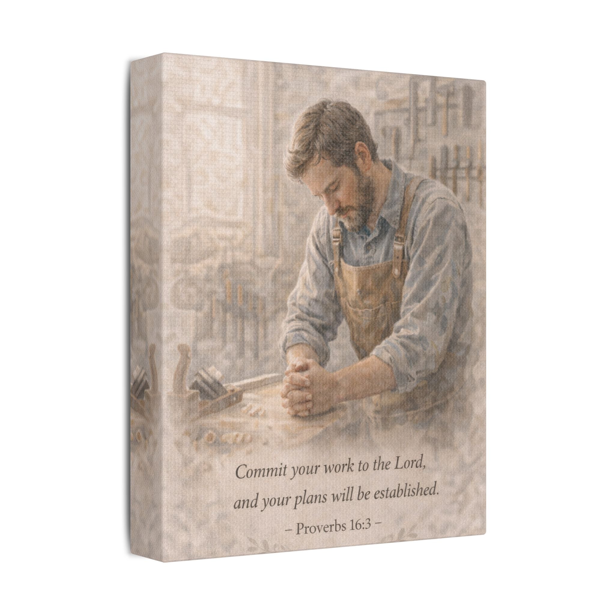 Commit Your Work to the Lord Canvas — Proverbs 16:3 Christian Wall Art