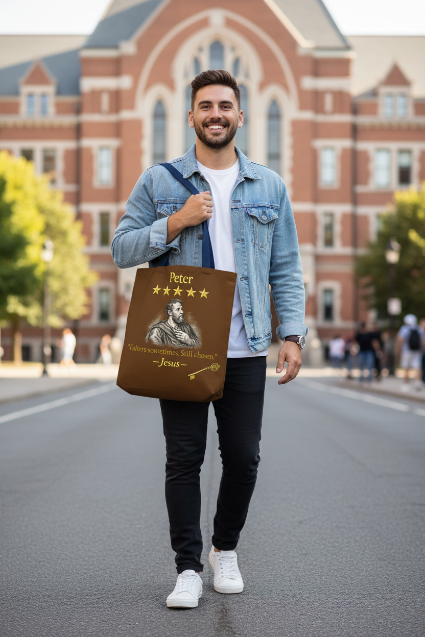 Peter – Tote Bag | “Falters Sometimes. Still Chosen.” Faith Graphic – Five-Star Faith Series