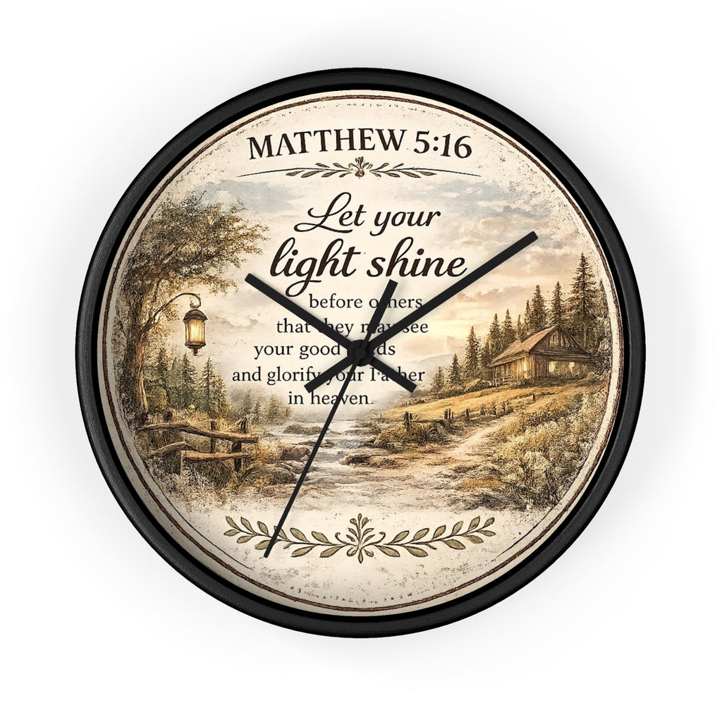 Matthew 5:16 Wall Clock | Let Your Light Shine Christian Clock | Inspirational Faith Home Decor