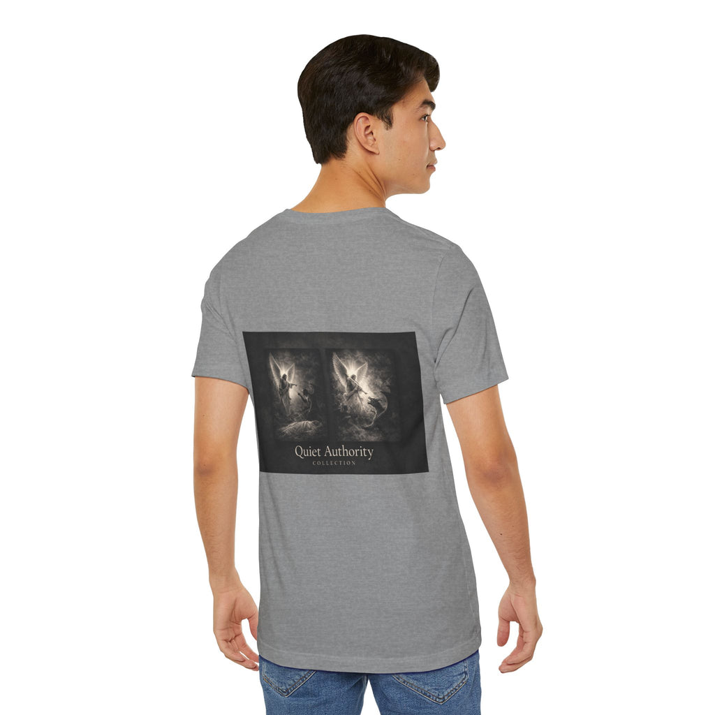 Michael Defeats Satan T-Shirt – Archangel Michael Christian Graphic Tee | Faith Spiritual Apparel
