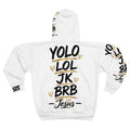 YOLO LOL JK BRB ~Jesus Personalize Zip Hoodie | Black & Gold Christian Graphic Hoodie