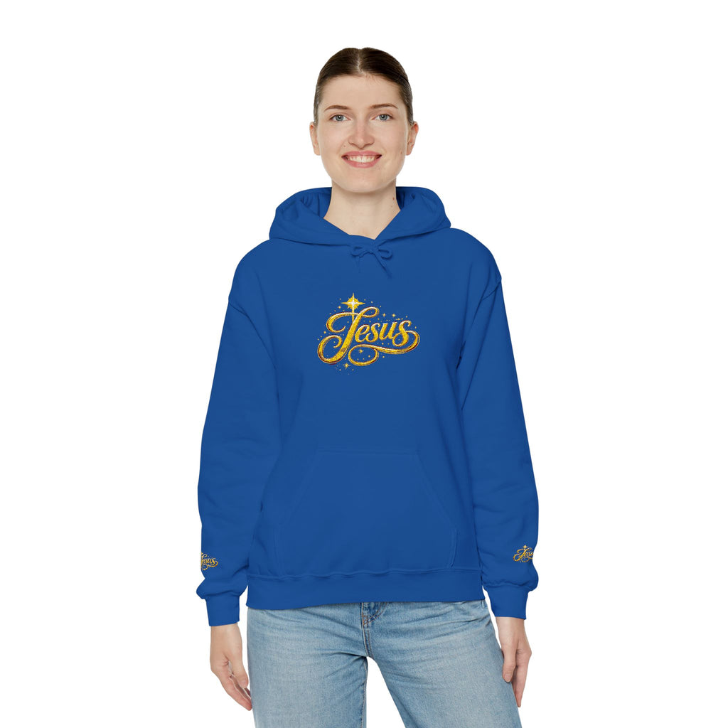 Jesus Gold Script Hoodie – Sparkle Christian Faith Pullover | Inspirational Hoodie