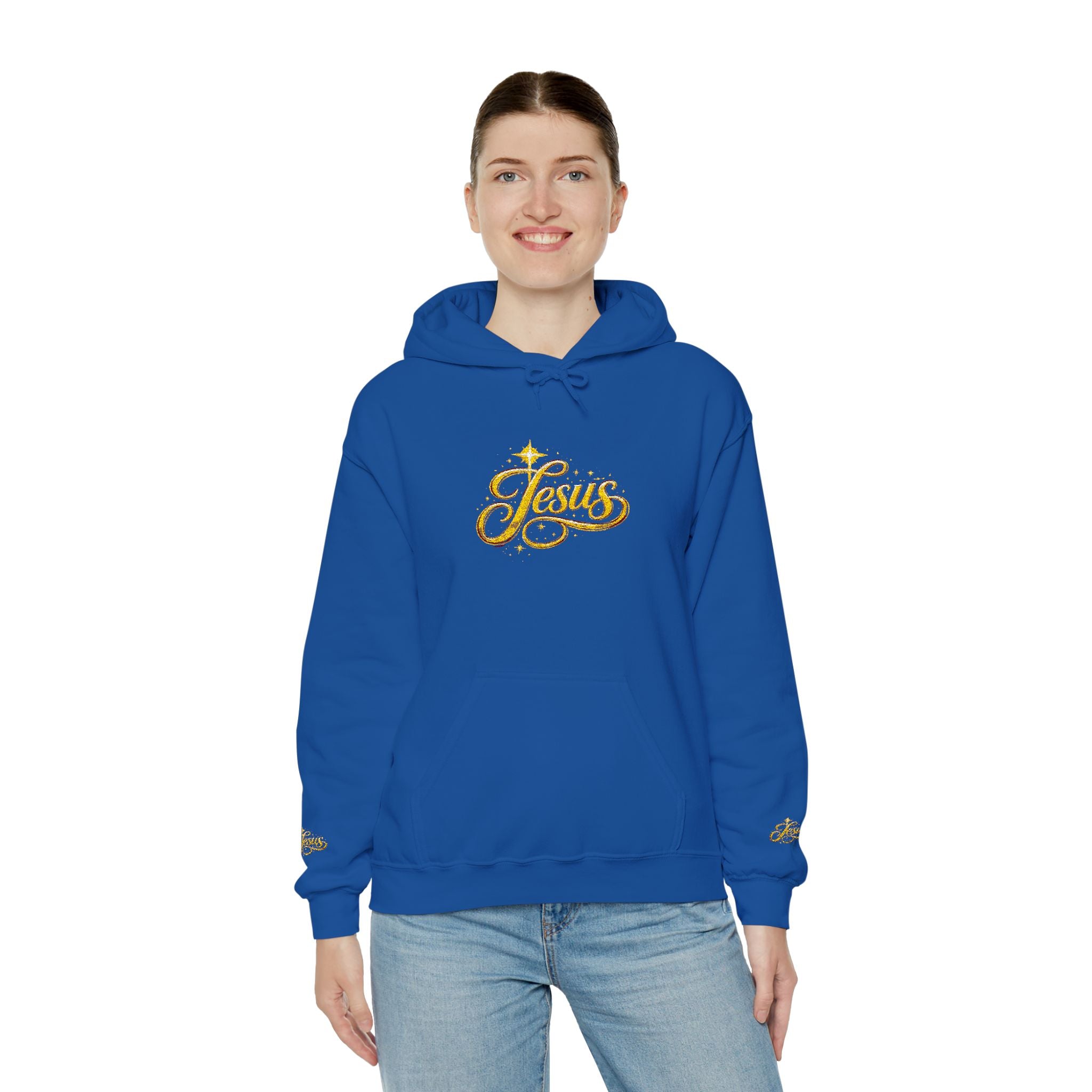 Jesus Gold Script Hoodie – Sparkle Christian Faith Pullover | Inspirational Hoodie