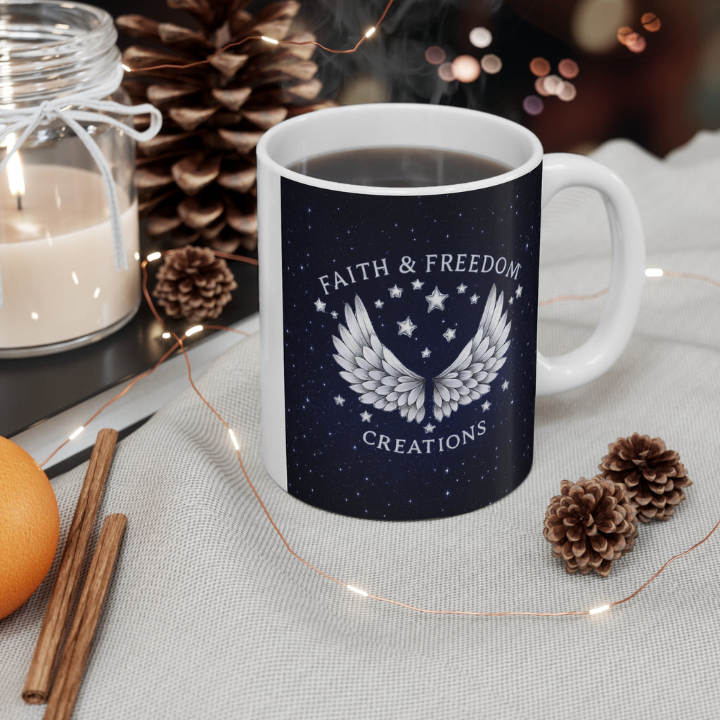 Faith Freedom Creations Silver Logo Mug — 11 oz