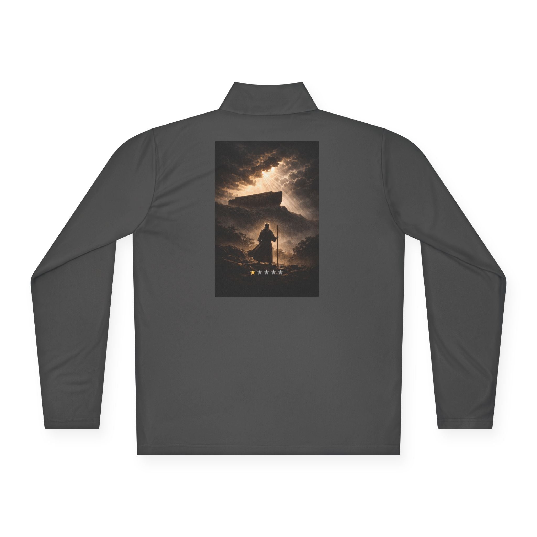 Noah "Faith Tested" Quarter‑Zip Pullover — Sunset Silhouette Graphic