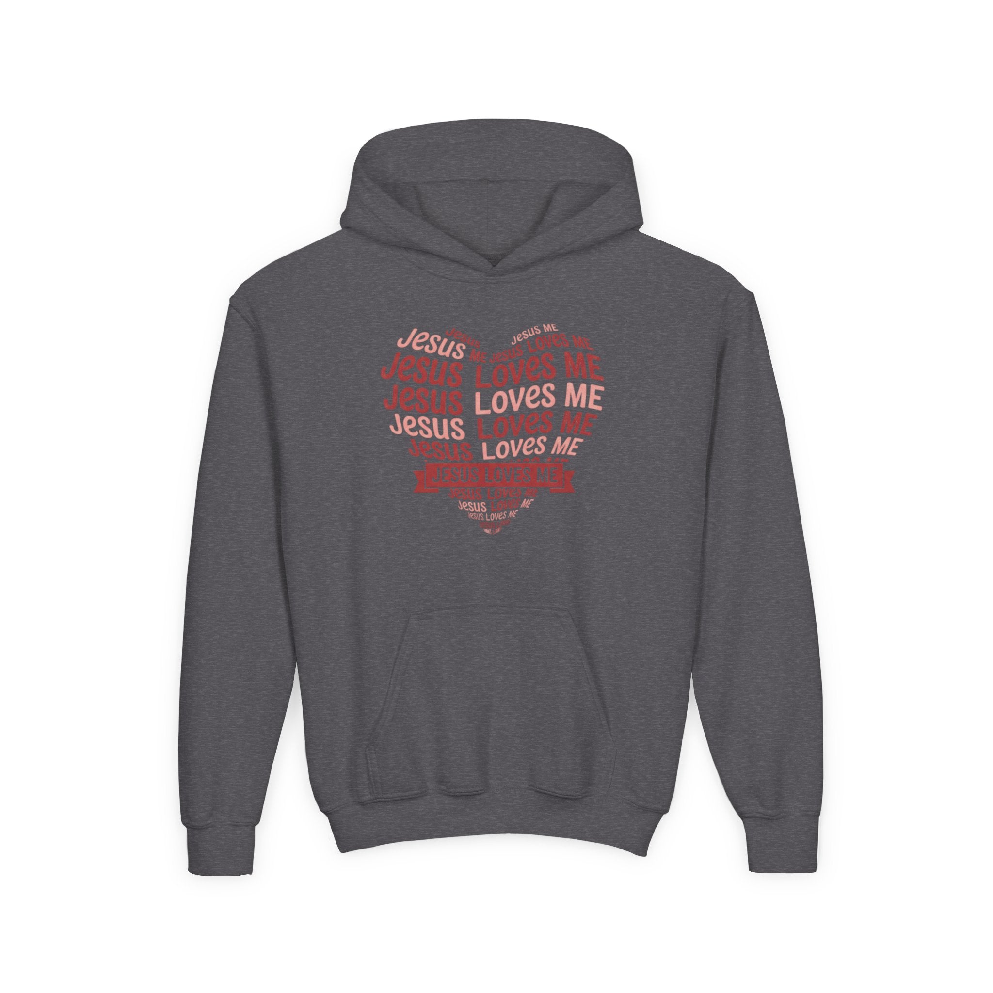 Jesus Loves Me Youth Hoodie – Heart Word Cloud Christian Kids Sweatshirt | Faith Inspired Kids Apparel