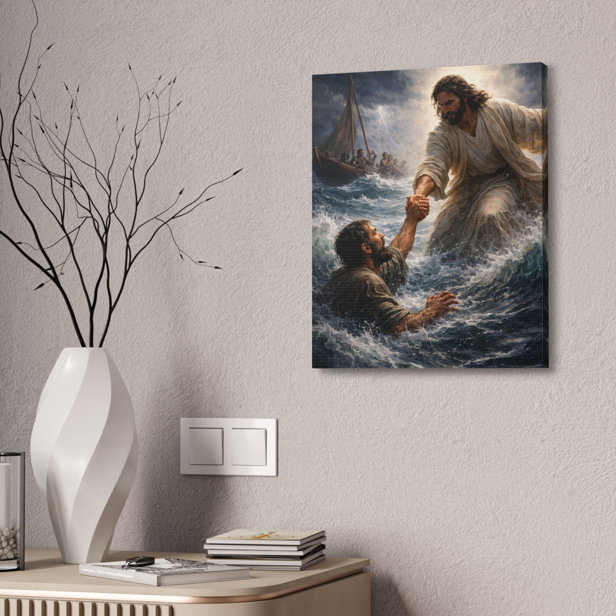 Jesus Saves Canvas Wall Art – Christian Faith Stretched Canvas | Inspirational Scripture Decor