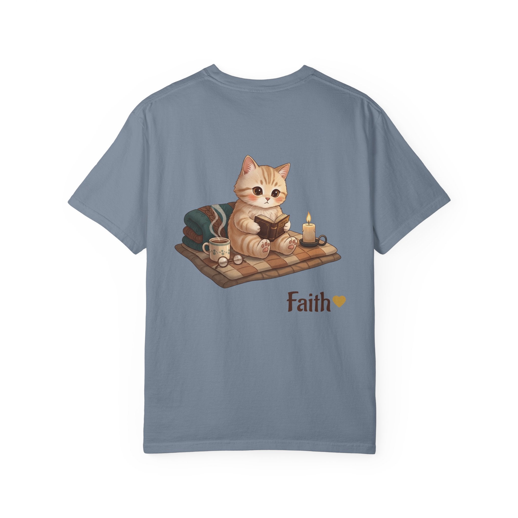 Cozy Cat Prayer T-Shirt — Faith Heart Cat Tee | Christian Cat Lover Shirt