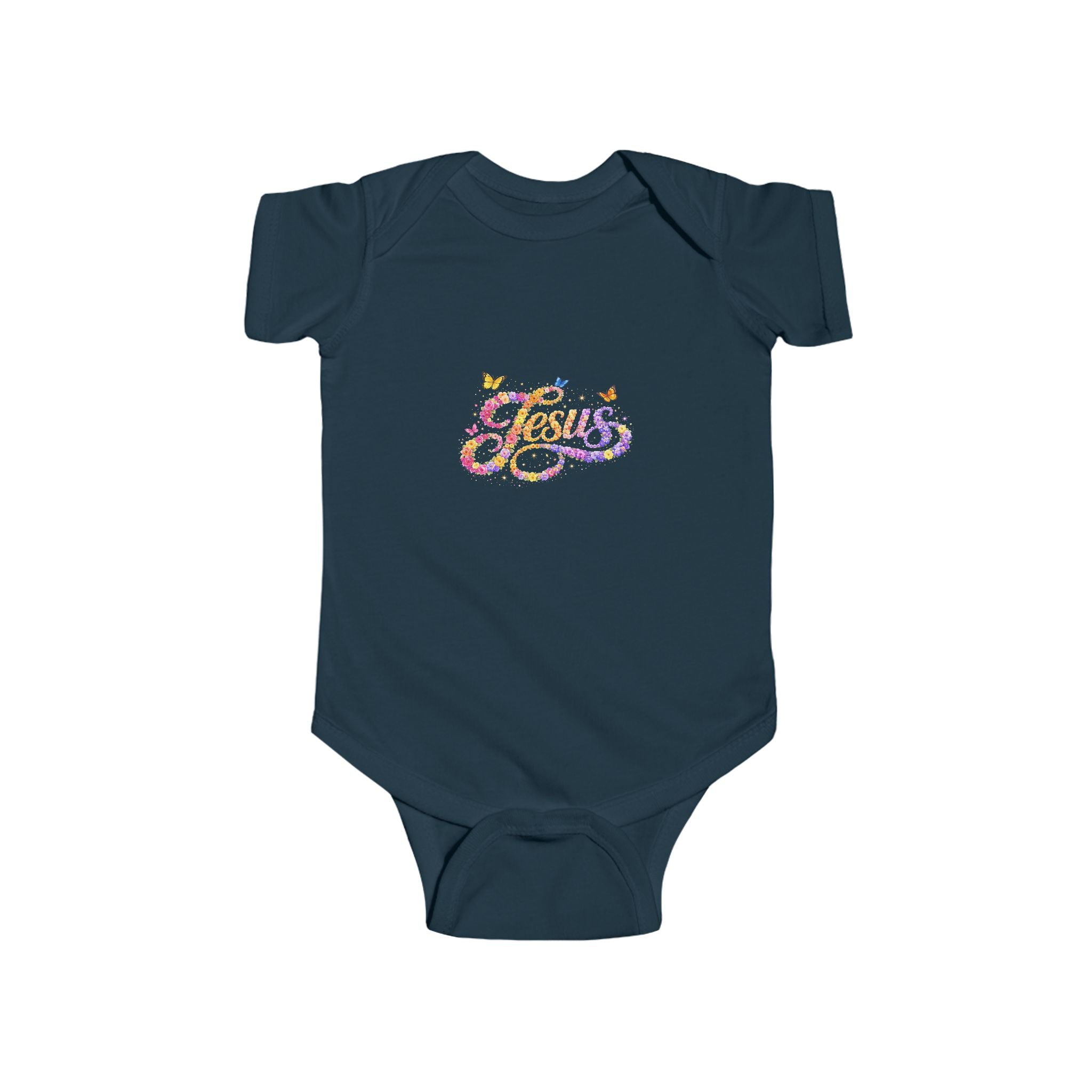 Infant Jesus Floral Script Bodysuit – Christian Baby Onesie | Faith Baby Outfit