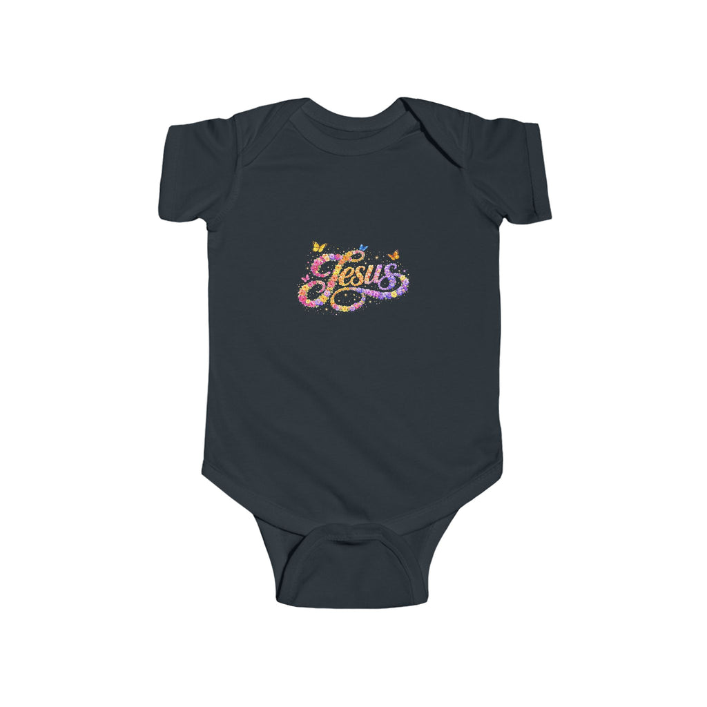 Infant Jesus Floral Script Bodysuit – Christian Baby Onesie | Faith Baby Outfit