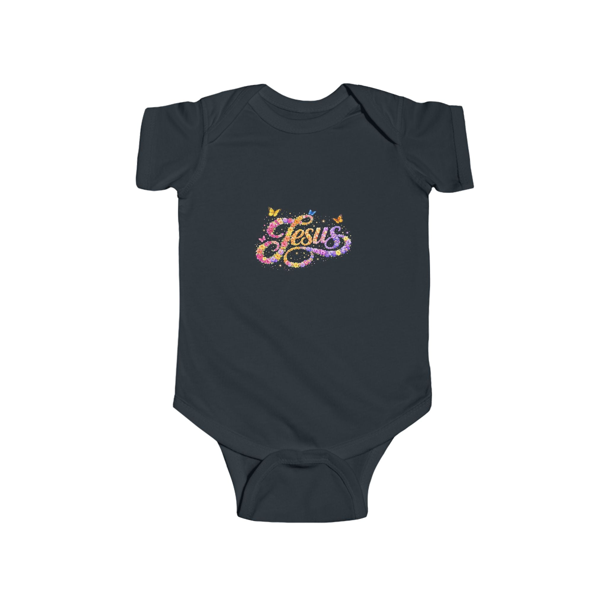 Infant Jesus Floral Script Bodysuit – Christian Baby Onesie | Faith Baby Outfit