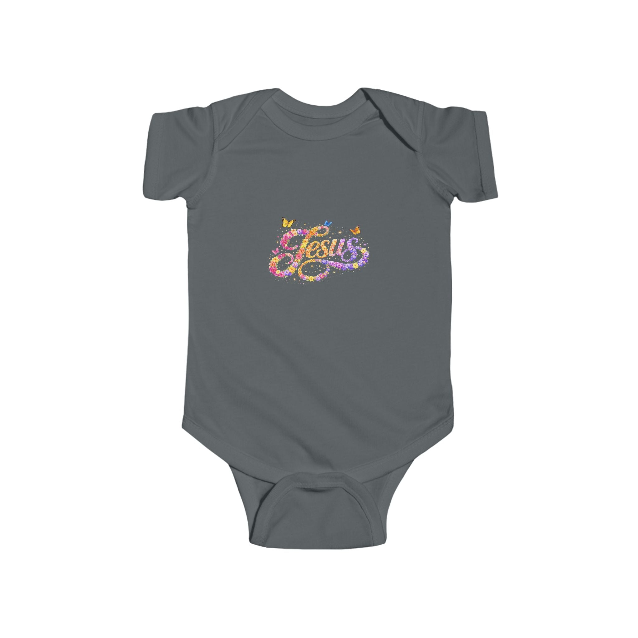 Infant Jesus Floral Script Bodysuit – Christian Baby Onesie | Faith Baby Outfit