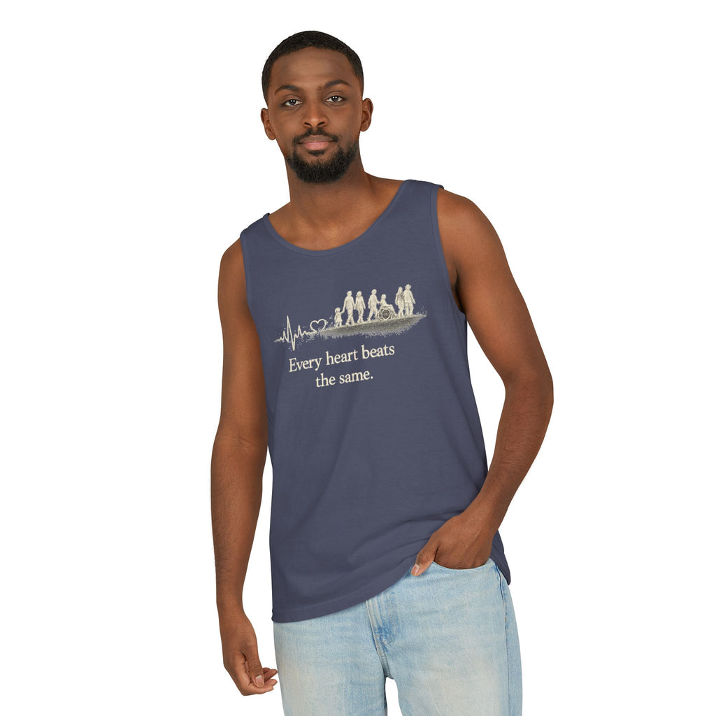 “Every Heart Beats the Same” Vintage Surf Tank Top – Garment-Dyed Coastal Unity Tank