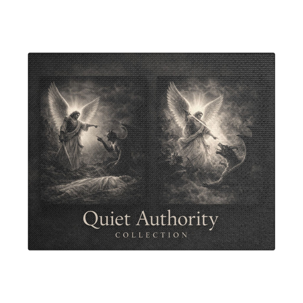 Quiet Authority Michael Canvas — Archangel Michael Christian Wall Art | Monochrome Angel Canvas