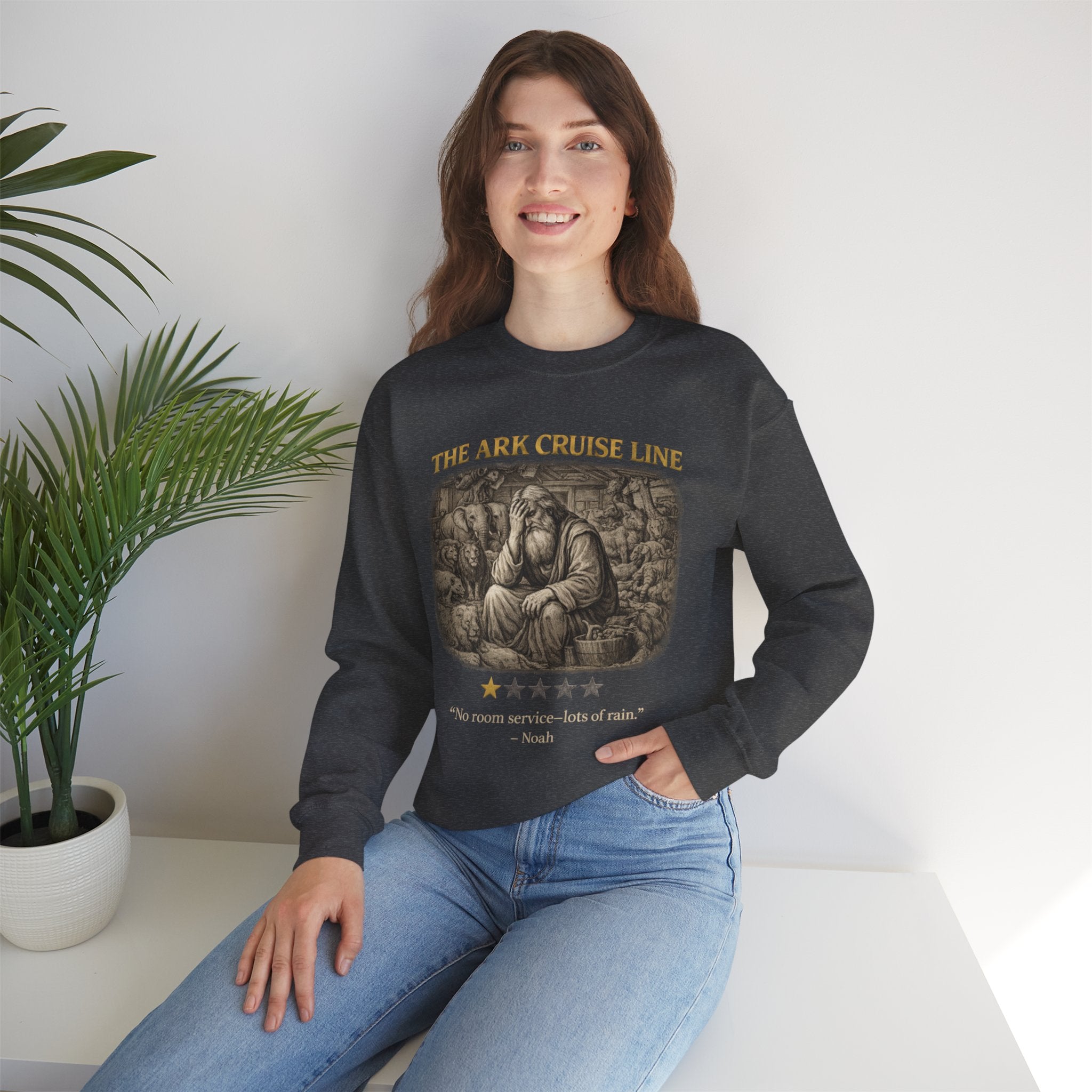 Noah – Crewneck Sweatshirt | “Ark Cruise Liner” Vintage Illustration – Five-Star Faith Series