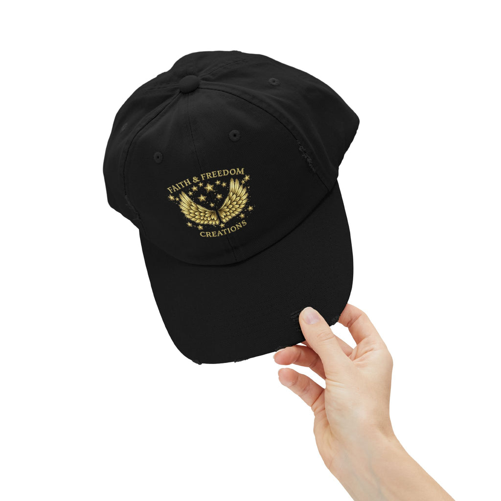 Faith & Freedom – Distressed Cap | Vintage Winged Stars Embroidered Hat