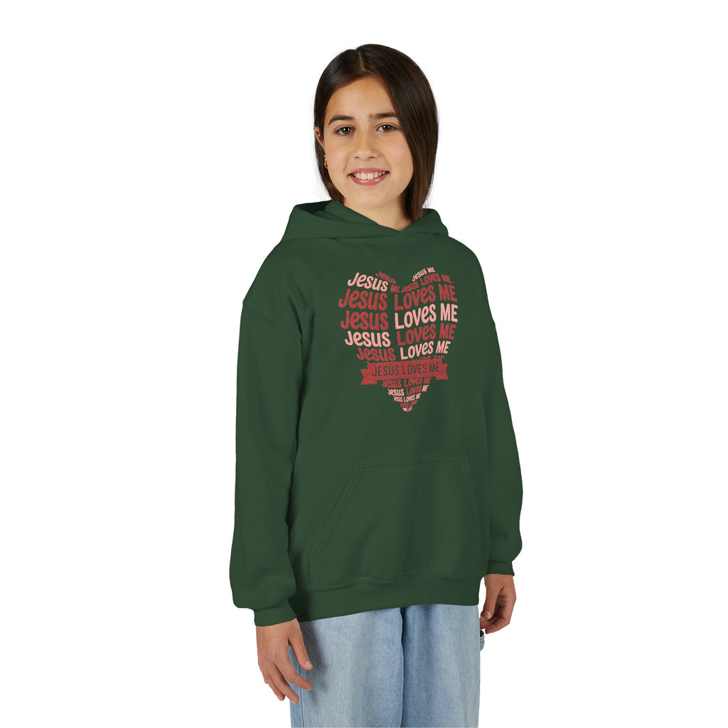 Jesus Loves Me Youth Hoodie – Heart Word Cloud Christian Kids Sweatshirt | Faith Inspired Kids Apparel