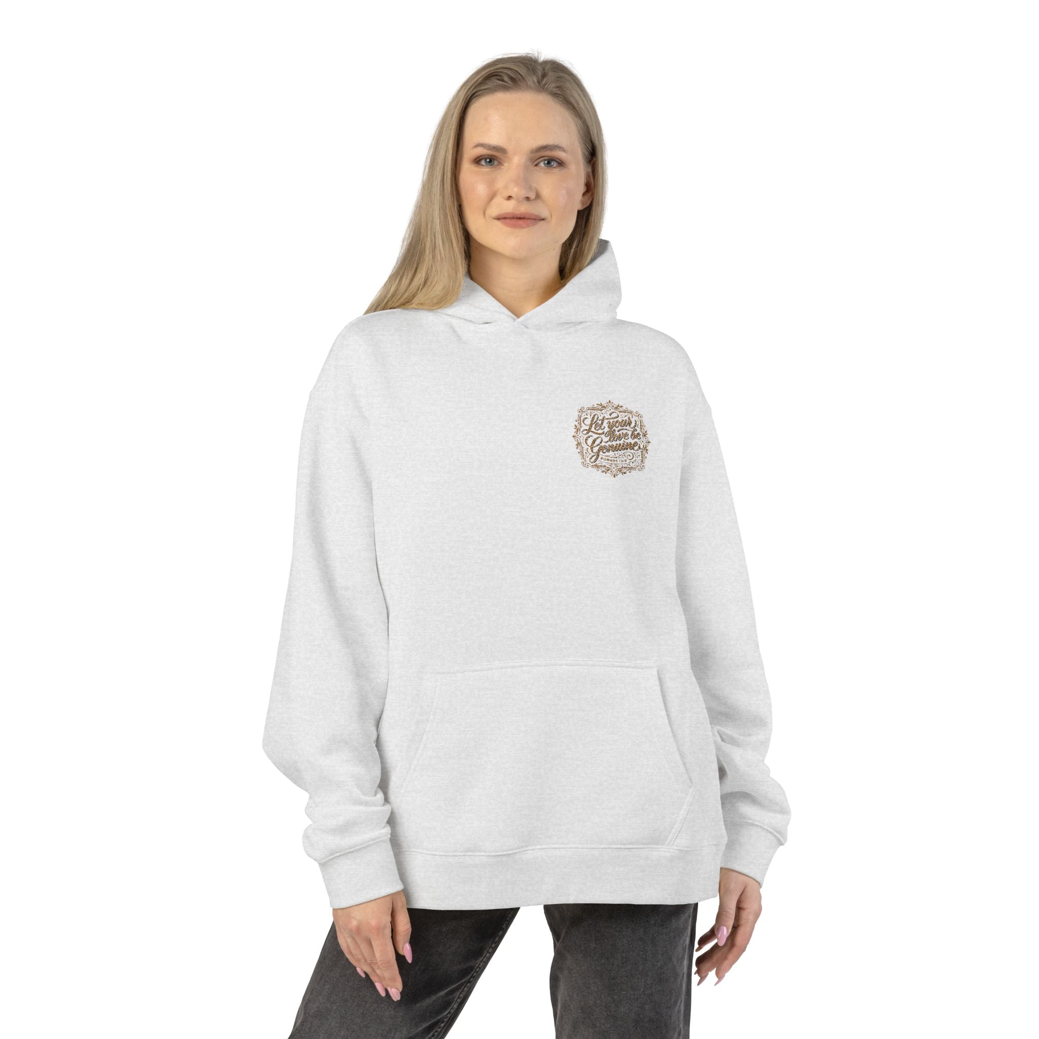 “Let Your Love Be Genuine” Hoodie – Romans 12:9 Christian Pullover | Faith & Freedom Creations