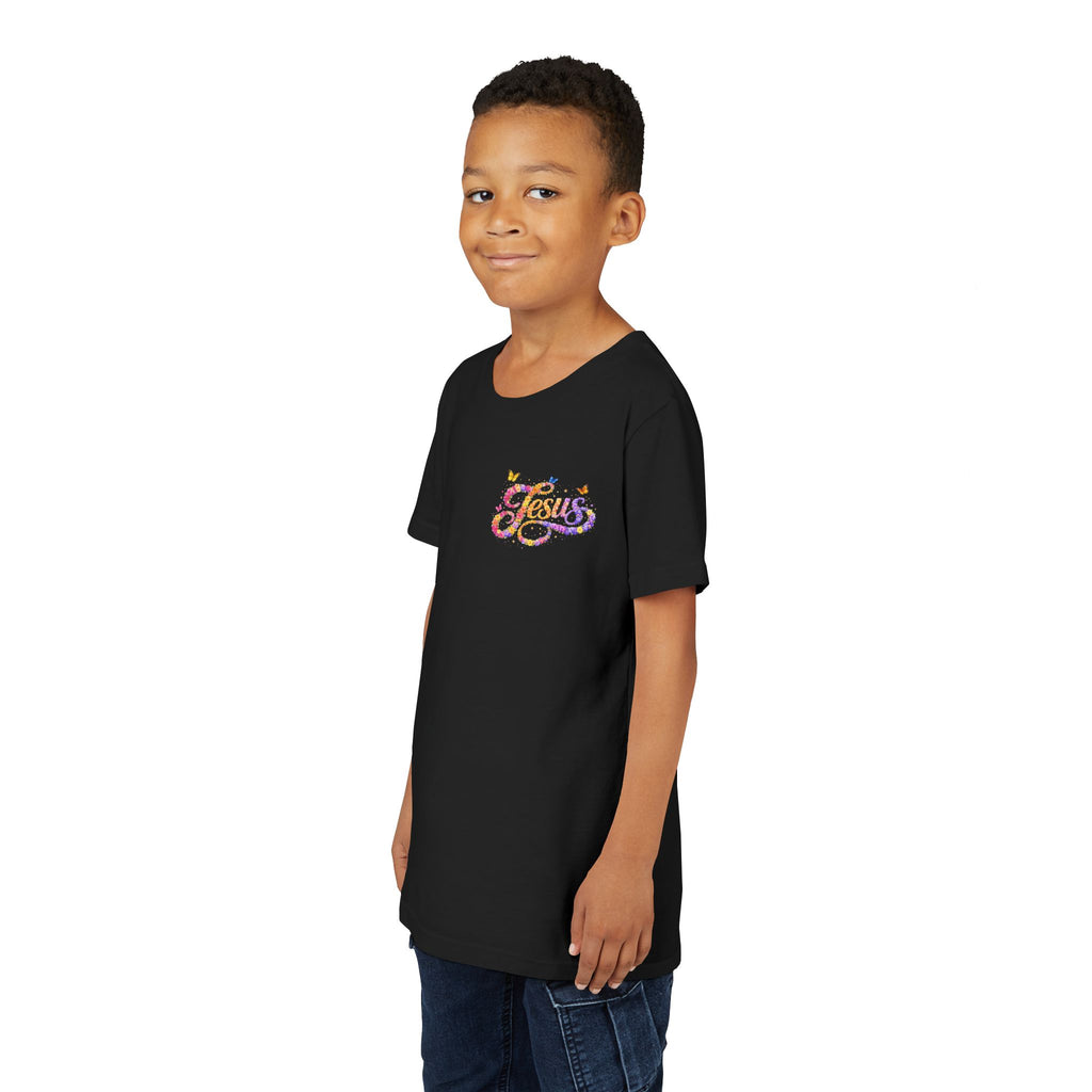 Youth Jesus Floral Script T-Shirt – Butterfly Christian Kids Tee | Faith Youth Shirt