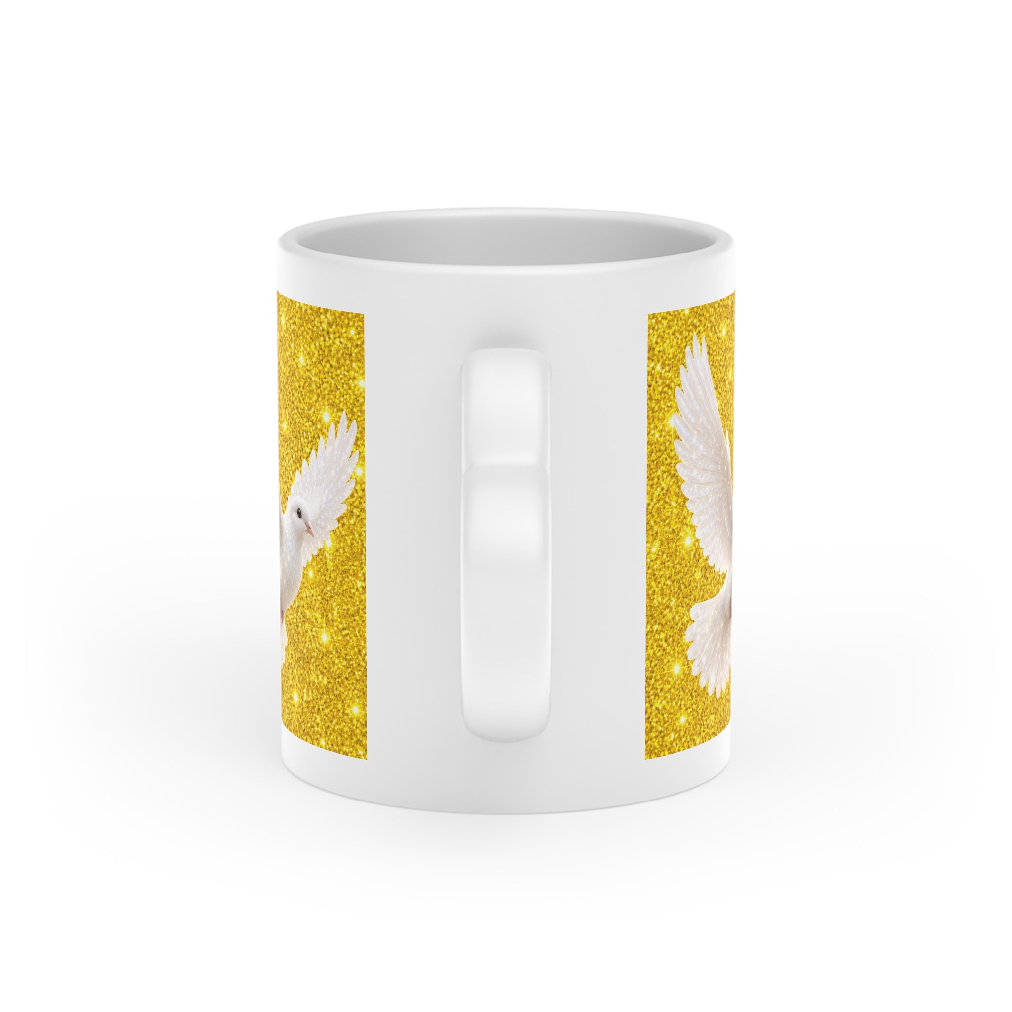 Peace Dove Heart Mug | Gold Glitter Ceramic Coffee Mug | White Dove Christian Gift